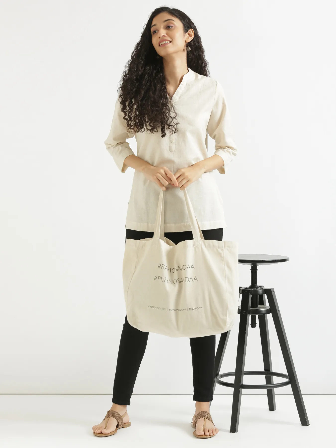 Women Ecru Airy Linen Short Kurta - Image 12