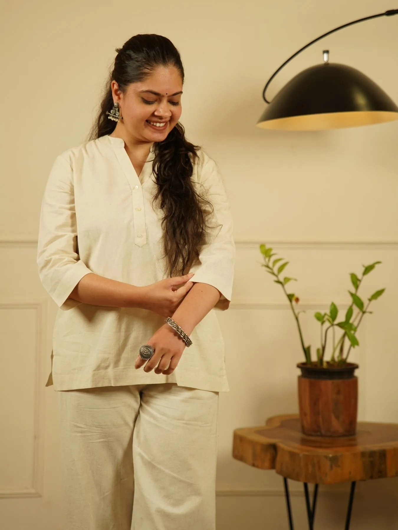 Ecru Airy Linen Short Kurta Co-ord Set - Image 3