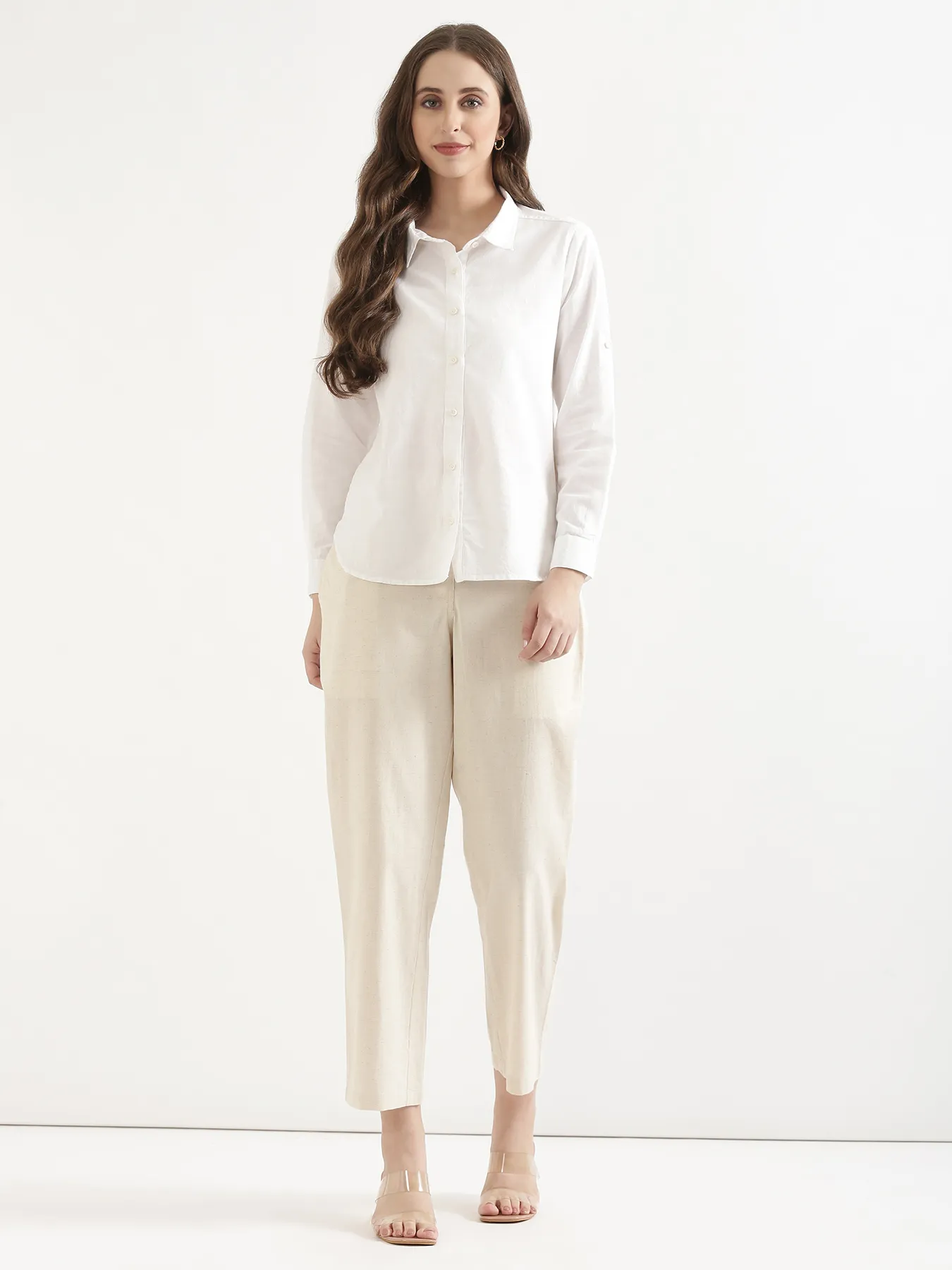 Women Ecru Airy Linen Straight Pants - Image 2