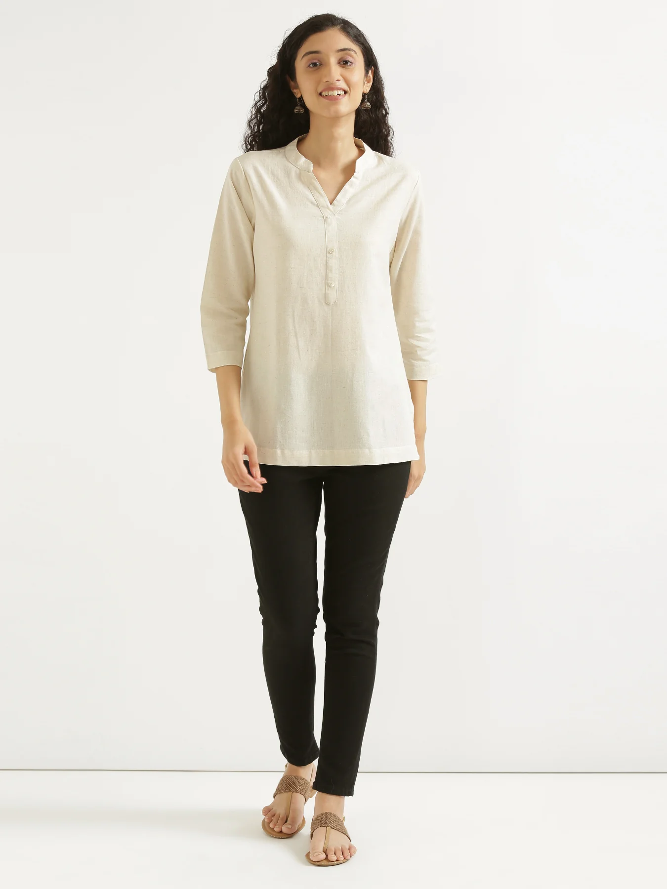 Women Ecru & Maroon Short Kurta - Image 14