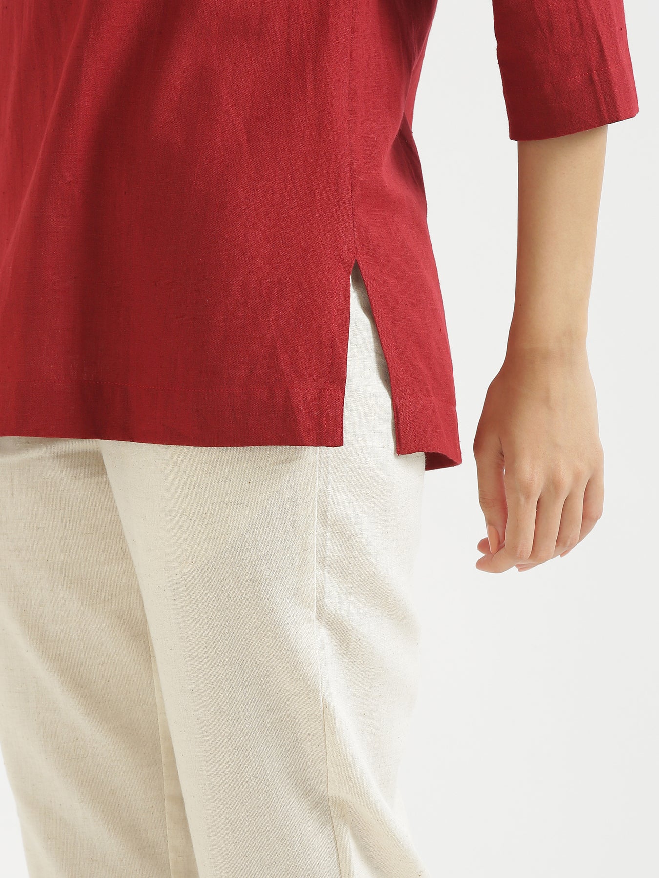 Women Ecru & Maroon Short Kurta - Image 23