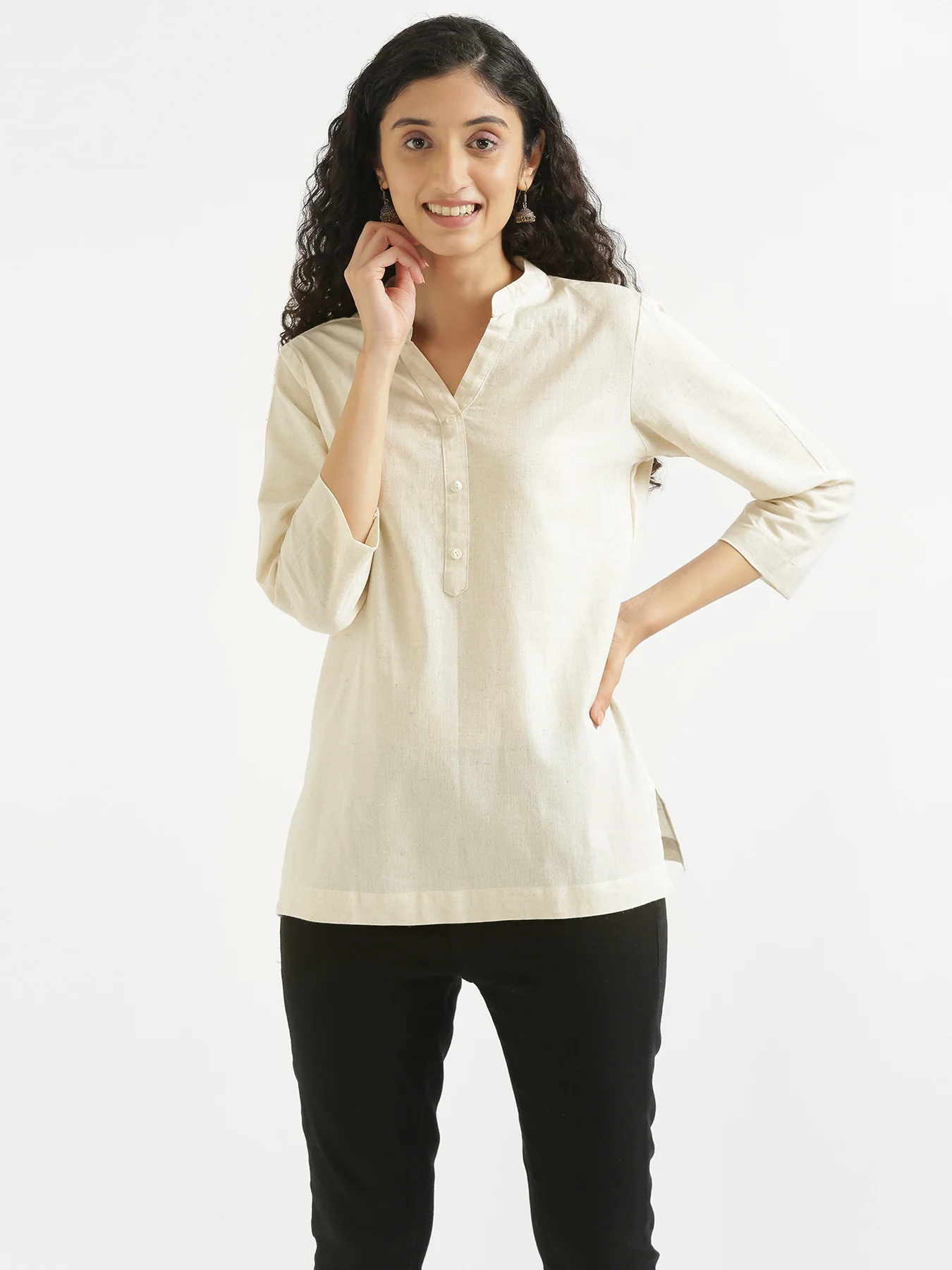 Women Ecru & Maroon Short Kurta - Image 6