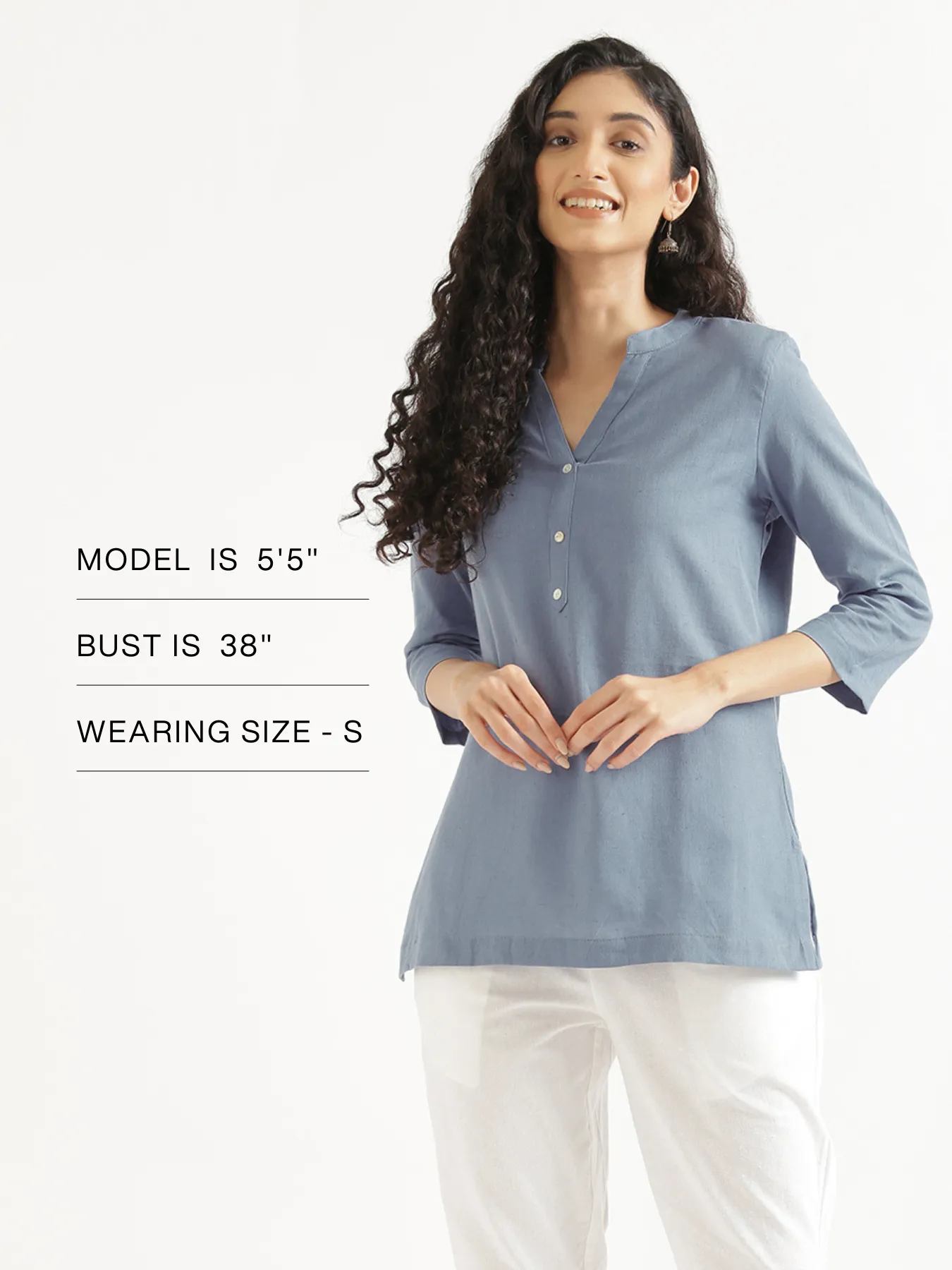 Women English Blue Airy Linen Short Kurta - Image 15