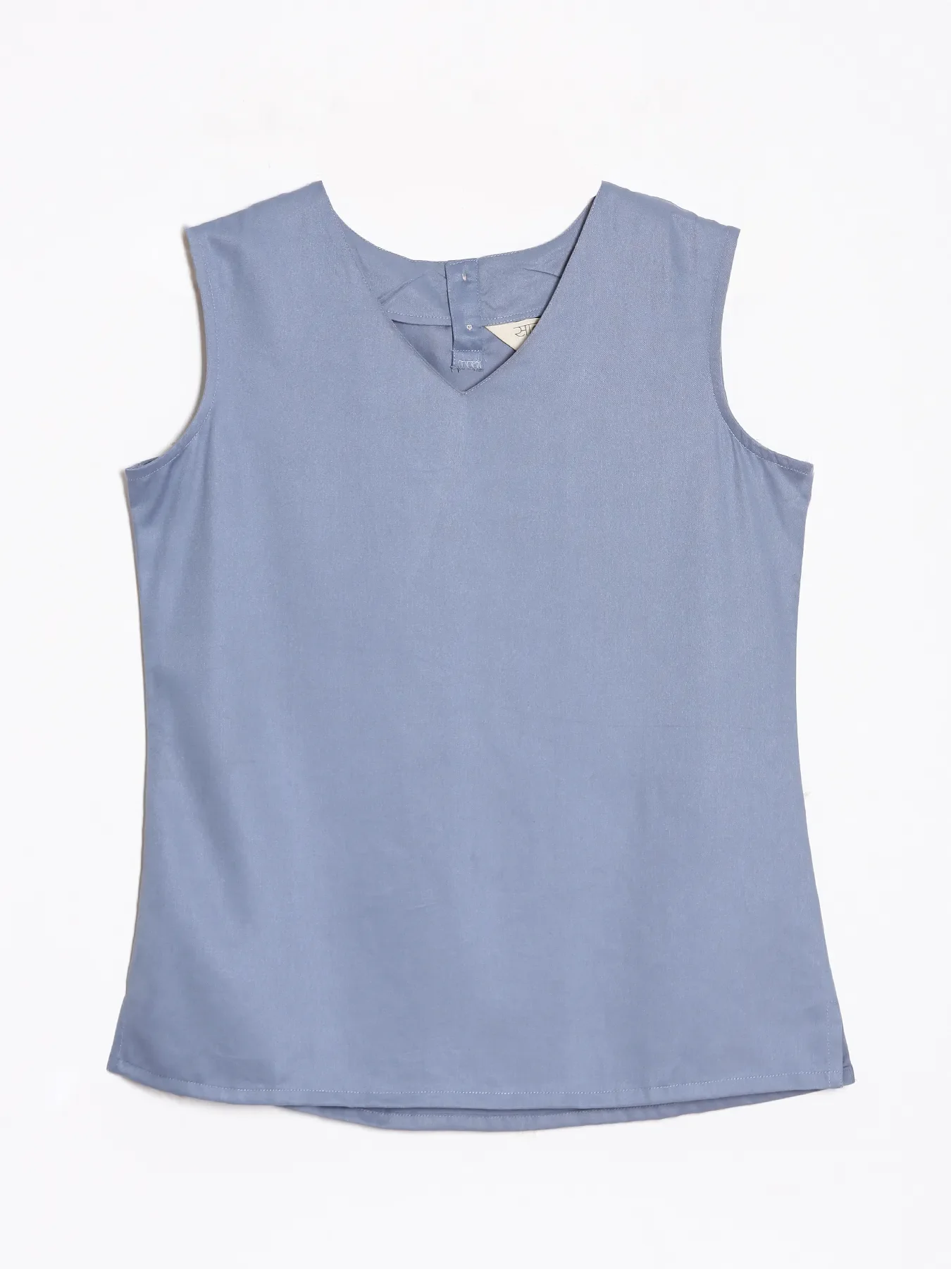 Women English Blue V-Neck Sleeveless Top - Image 10