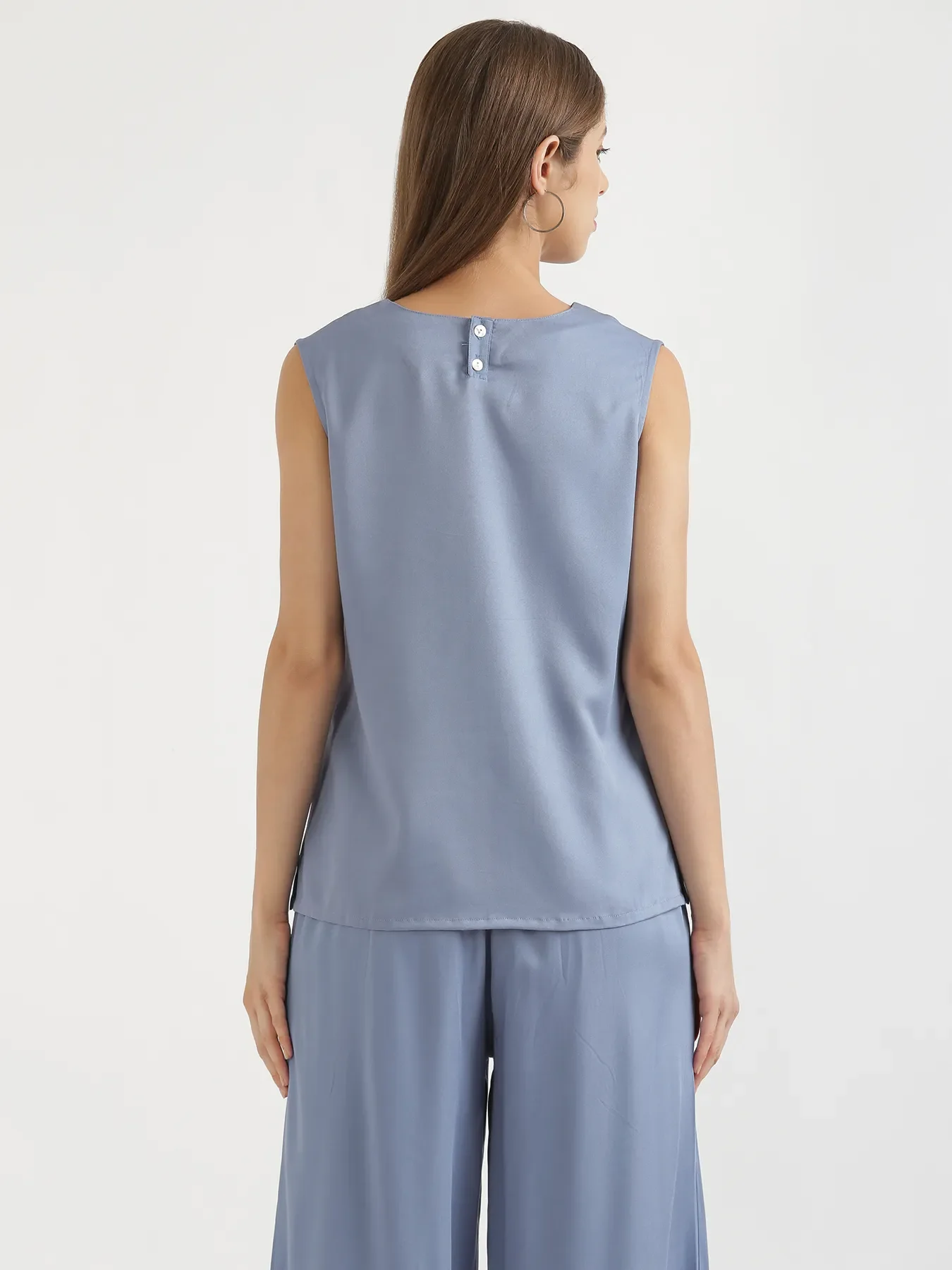 Women English Blue V-Neck Sleeveless Top - Image 8