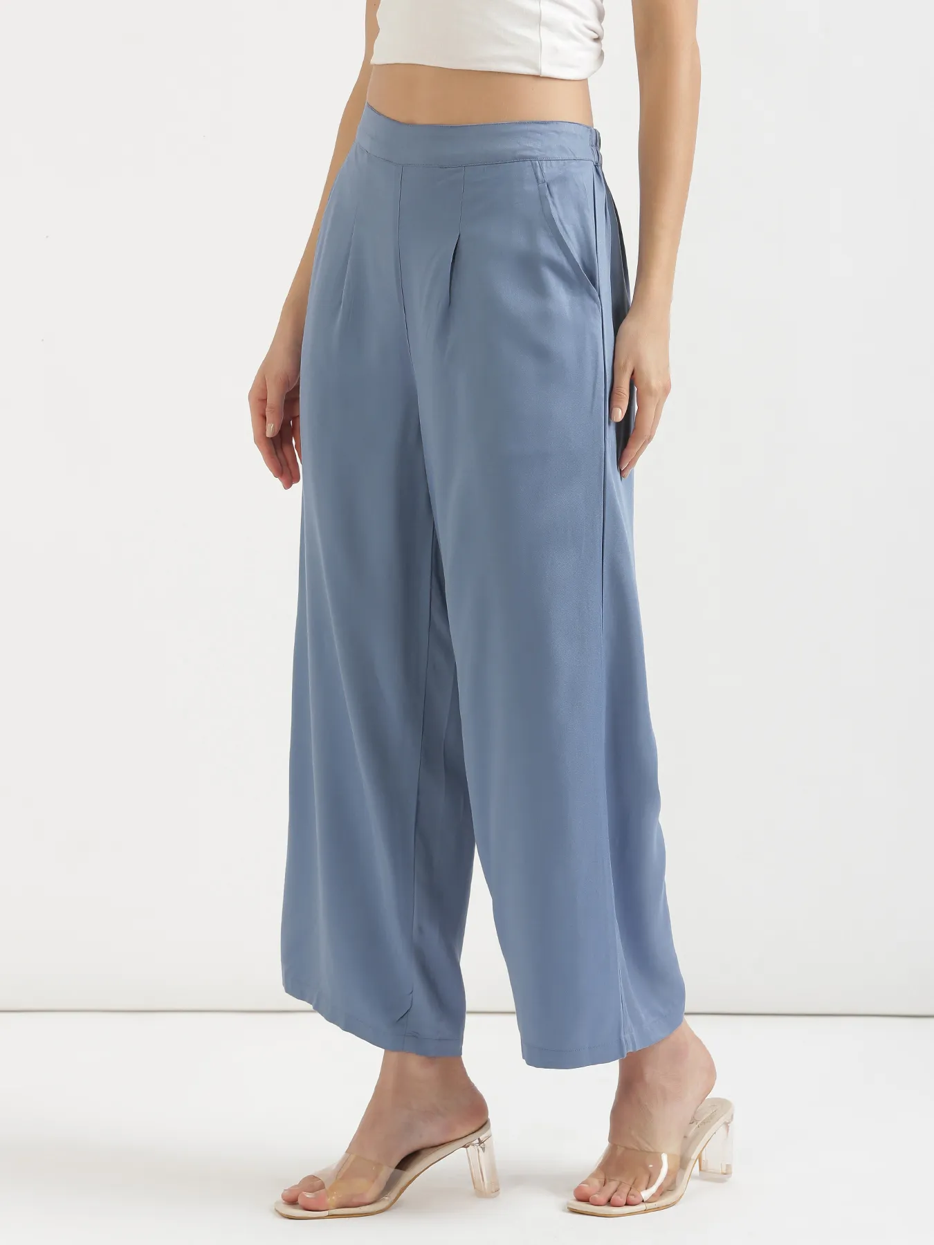 Women English Blue Viscose Palazzo Pant - Image 3