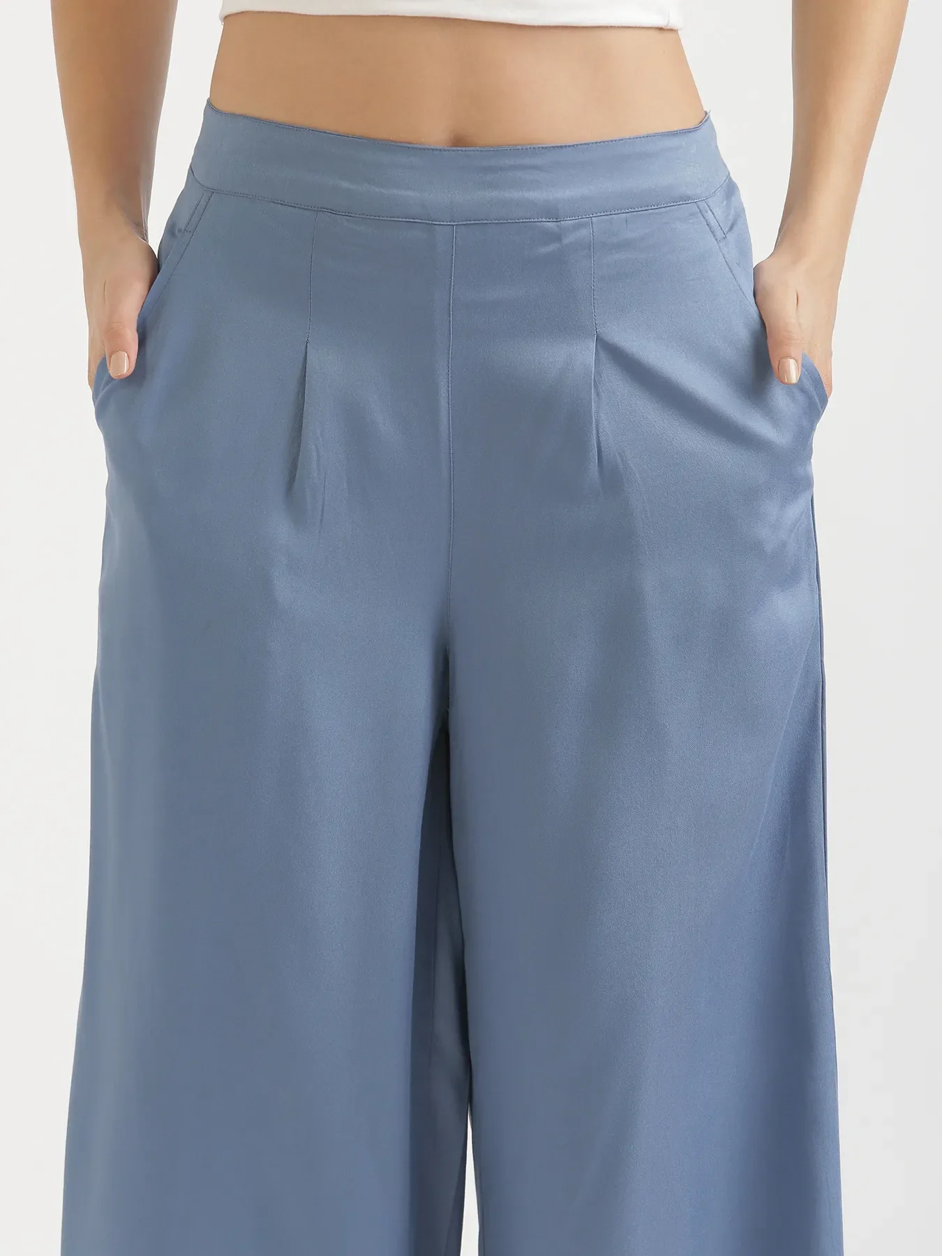 Women English Blue Viscose Palazzo Pant - Image 4