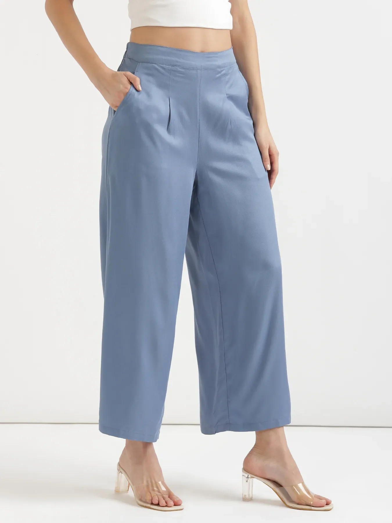 Women English Blue Viscose Palazzo Pant - Image 7