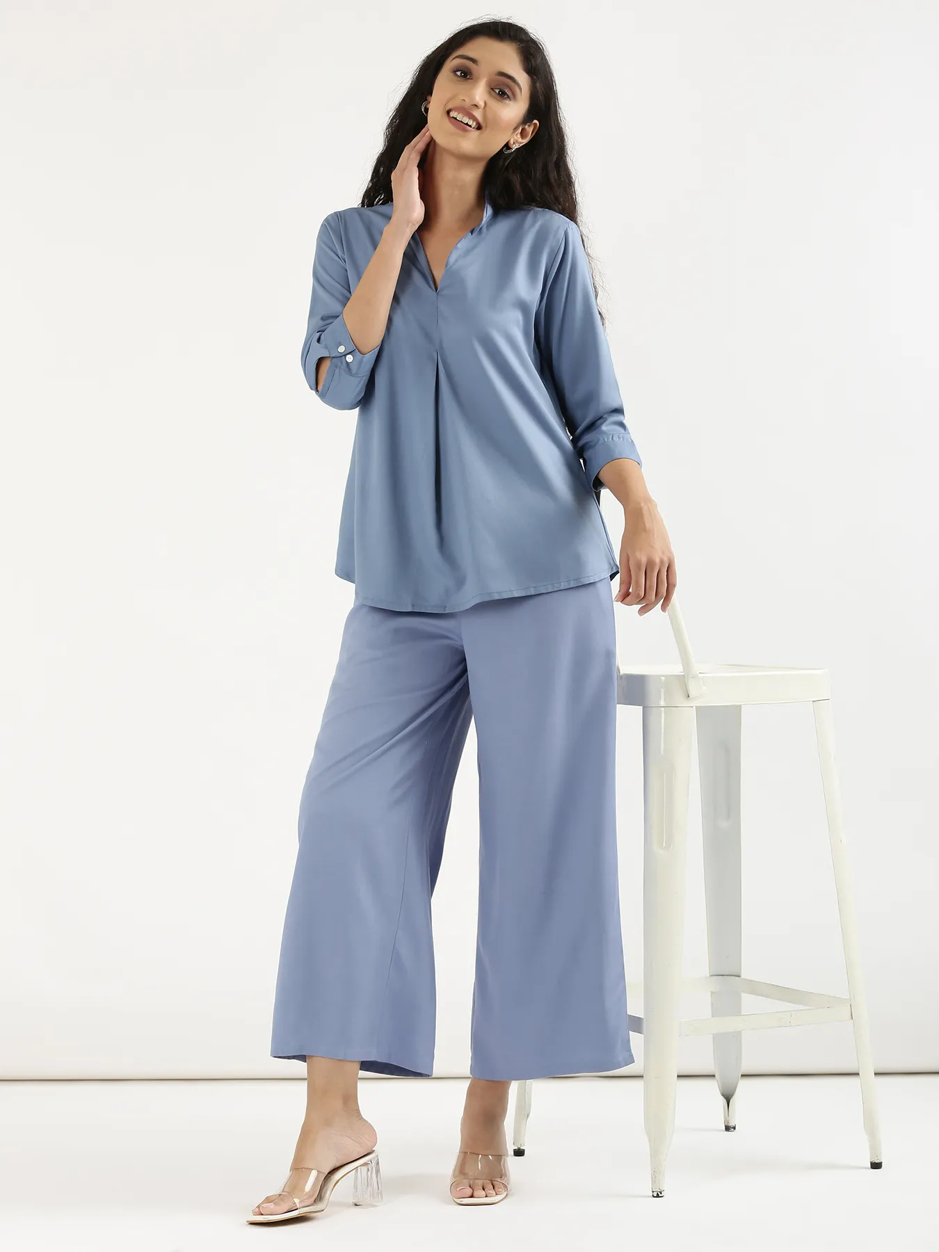 Women English Blue Viscose Pleated Top - Image 10