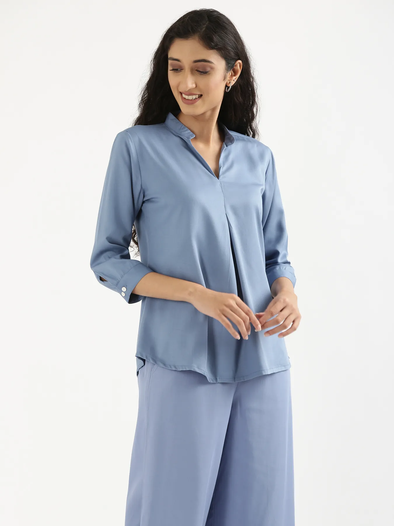 Women English Blue Viscose Pleated Top - Image 8