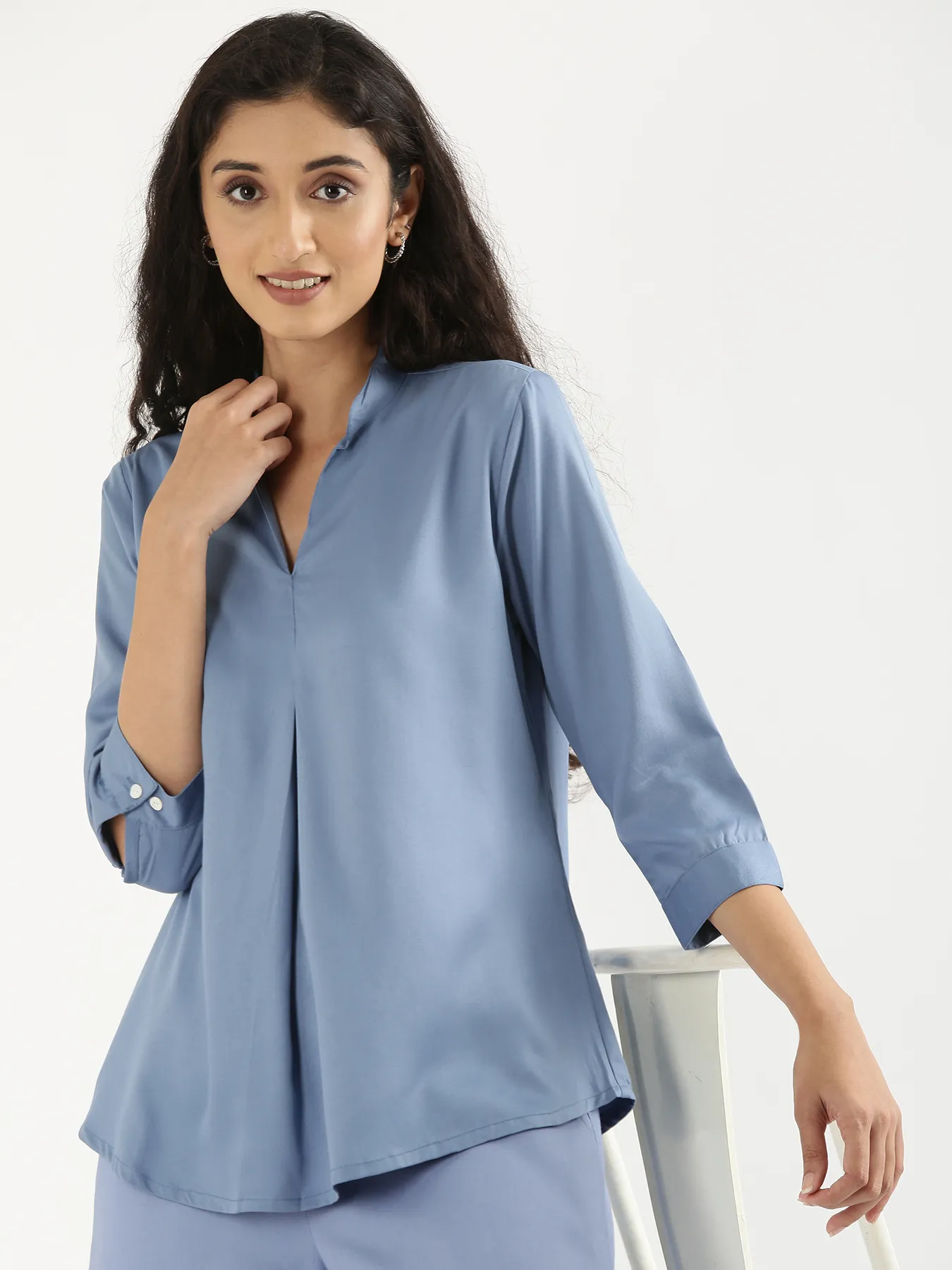 Women English Blue Viscose Pleated Top - Image 9