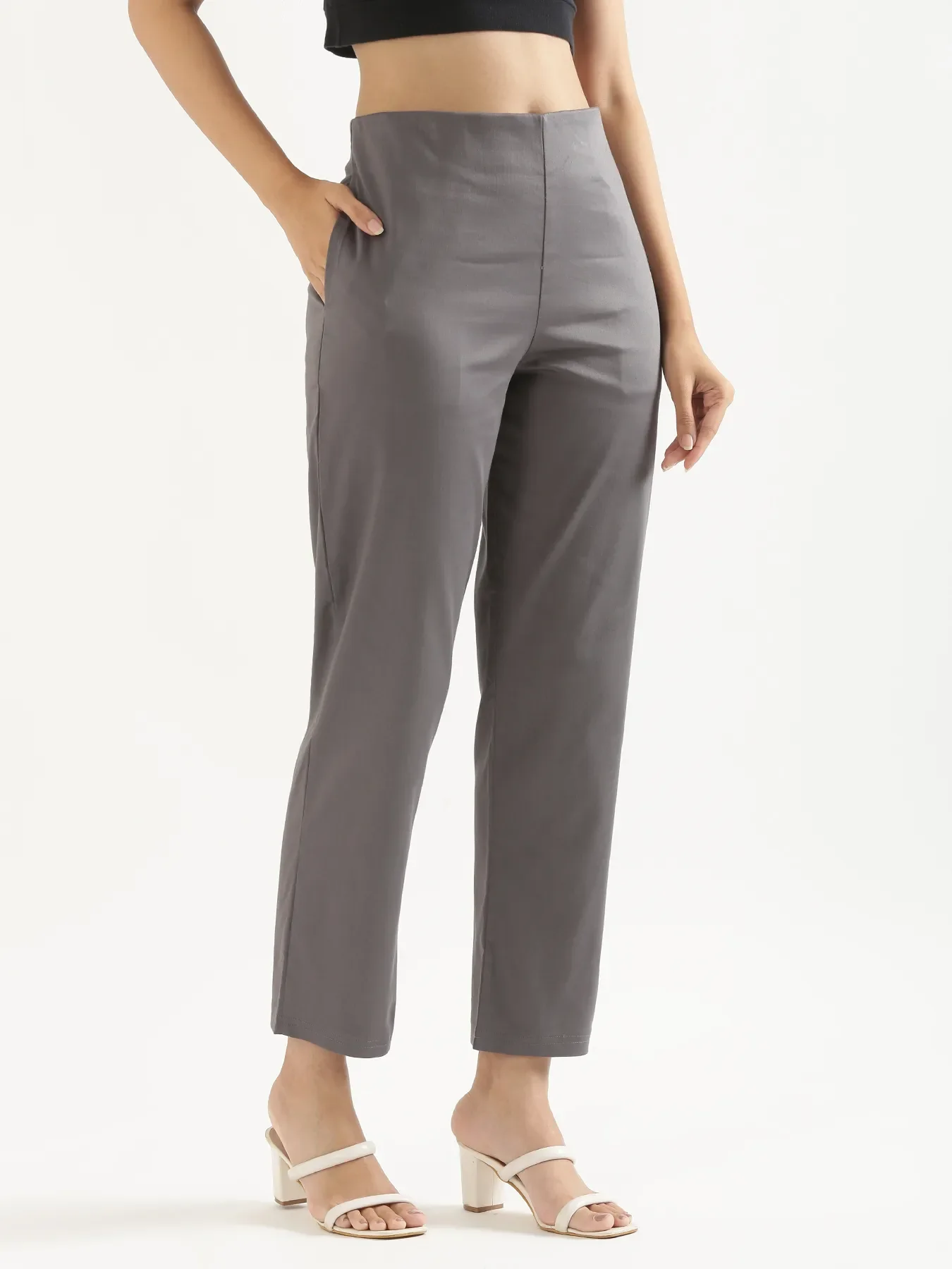 Women Plus Size German Grey Straight Fit Formal Pants - Image 4