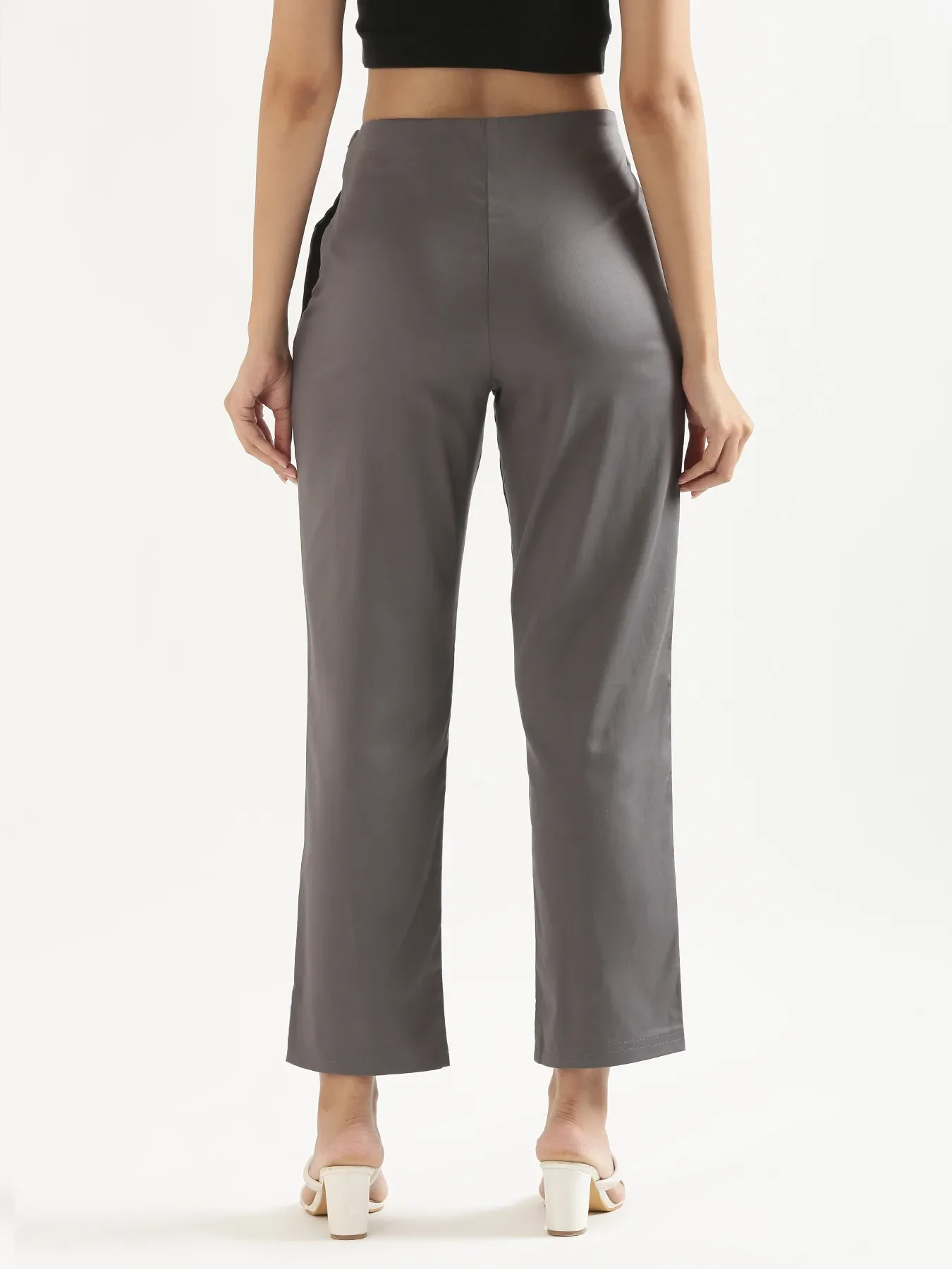Women Plus Size German Grey Straight Fit Formal Pants - Image 5