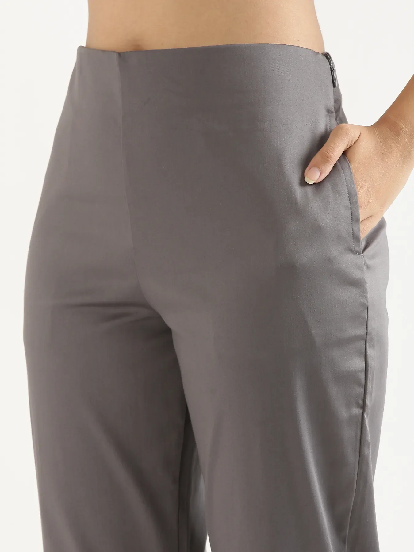 Women Plus Size German Grey Straight Fit Formal Pants - Image 10