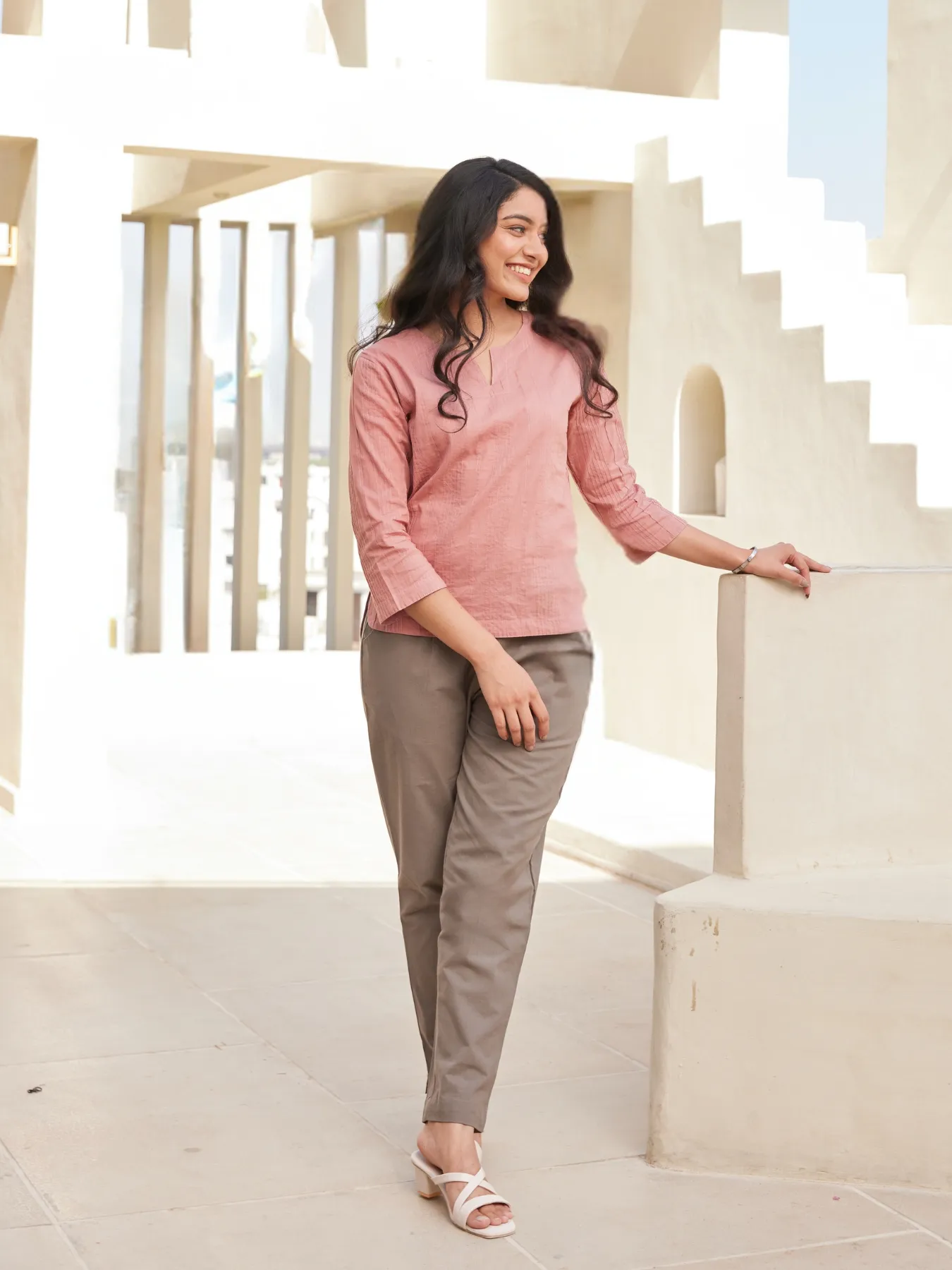 Women Grey Cotton Pant - Image 2