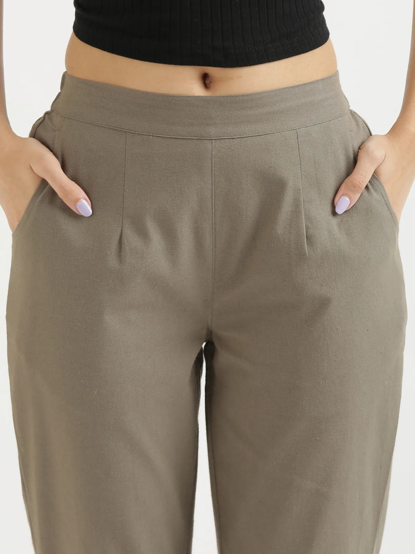 Women Grey Cotton Pant - Image 4