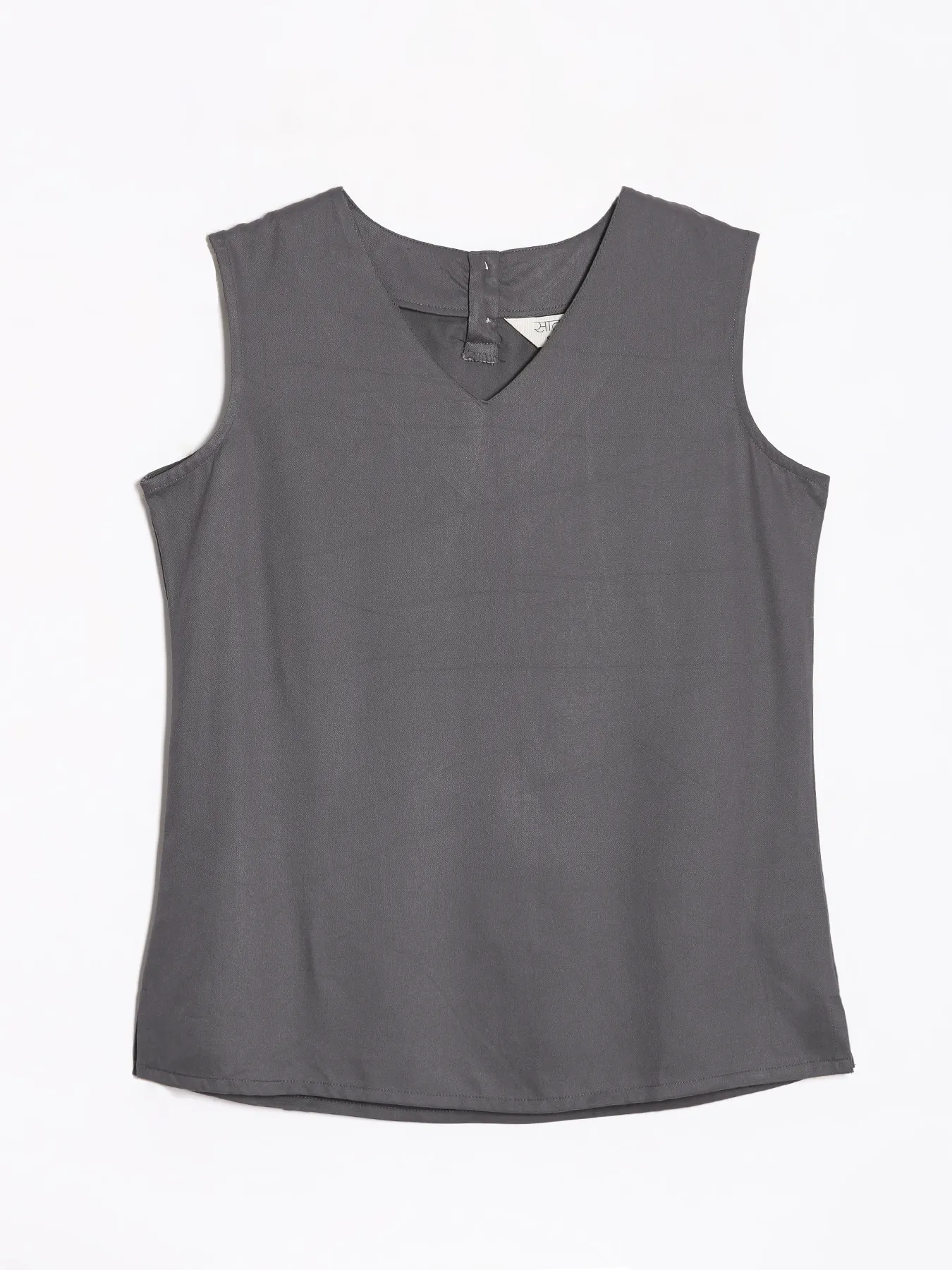 Women Grey V-Neck Sleeveless Top - Image 11