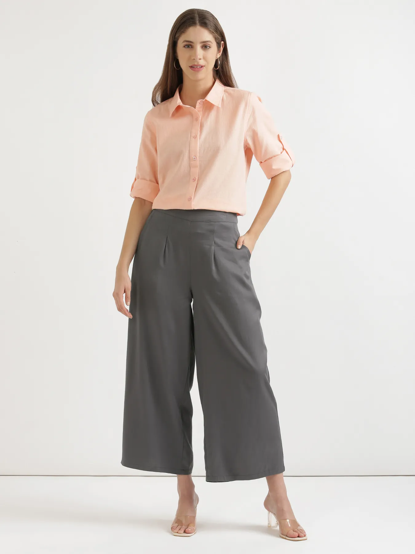 Women Grey Viscose Palazzo Pant - Image 2