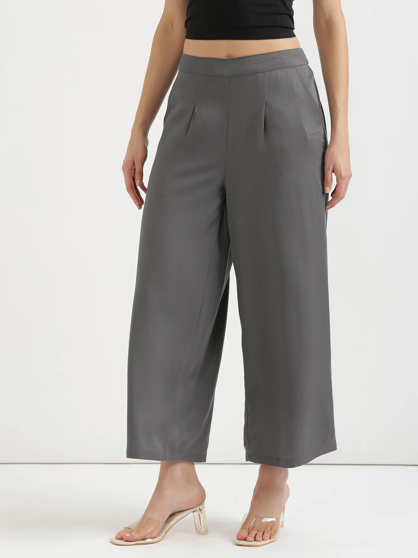 Women Grey Viscose Palazzo Pant - Image 3