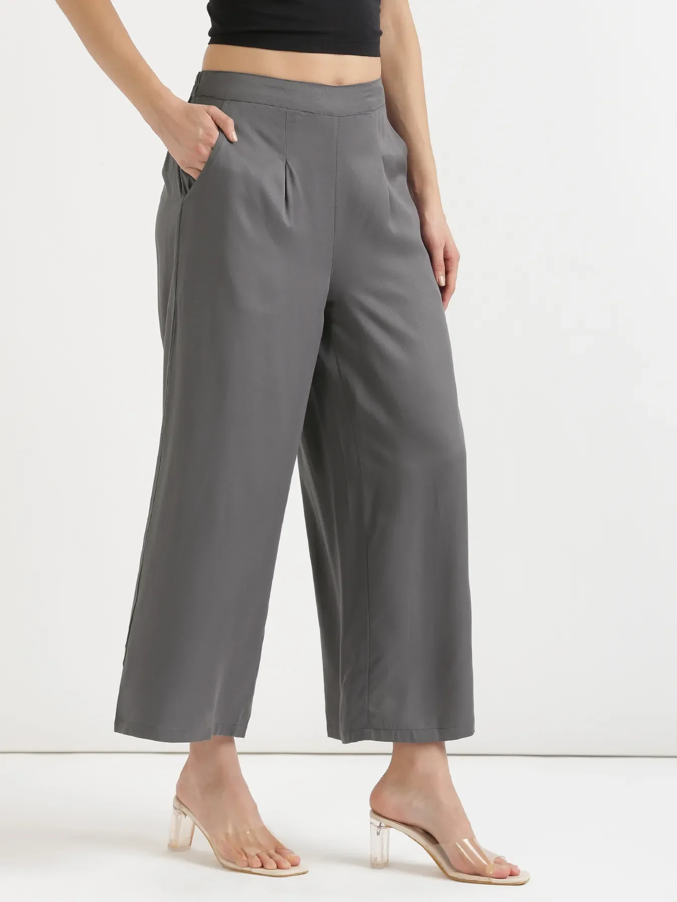 Women Grey Viscose Palazzo Pant - Image 7