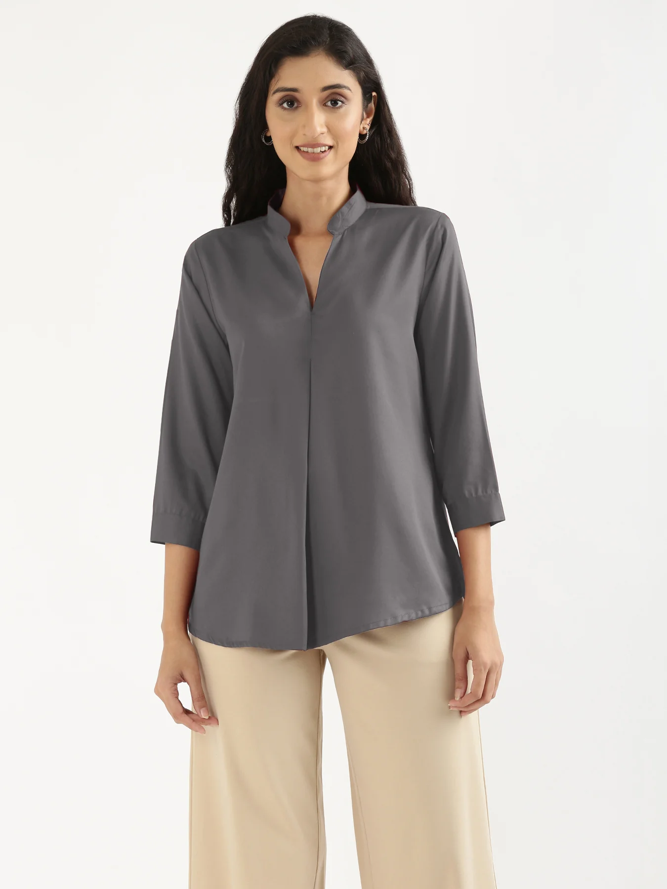 Women Grey Viscose Pleated Top - Image 4