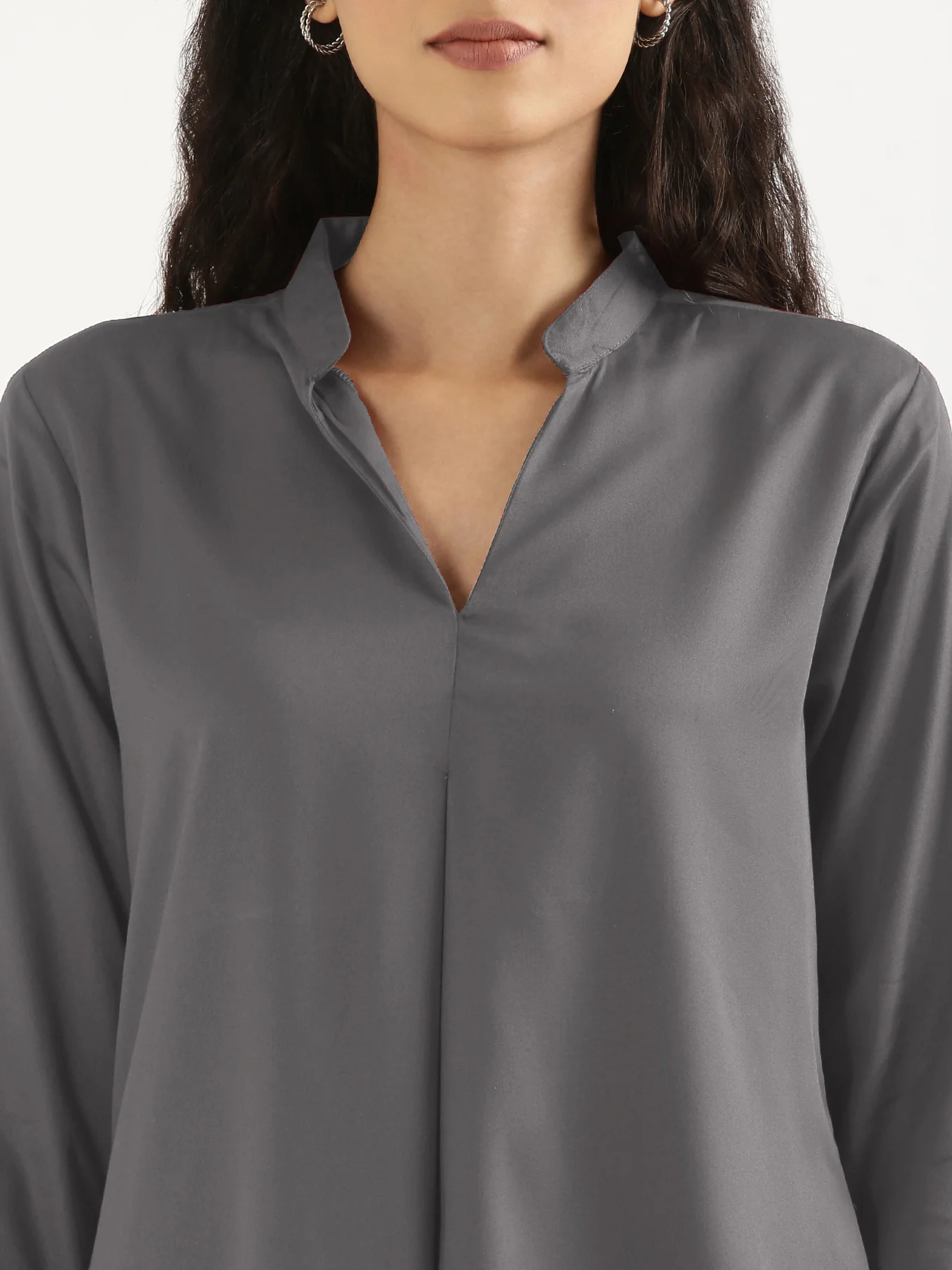 Women Grey Viscose Pleated Top - Image 6