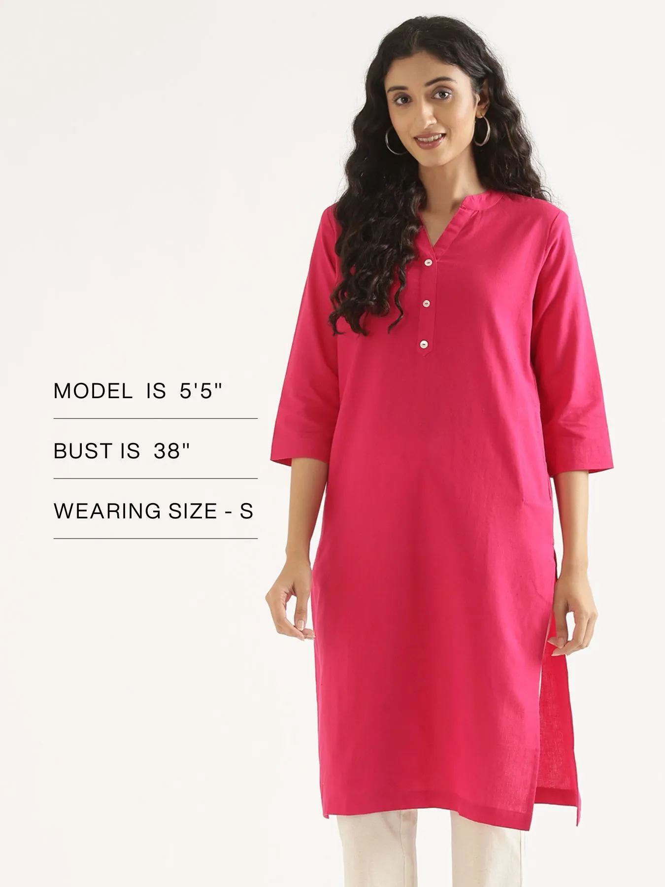 Women Hot Pink Airy Linen Long Kurta - Image 15