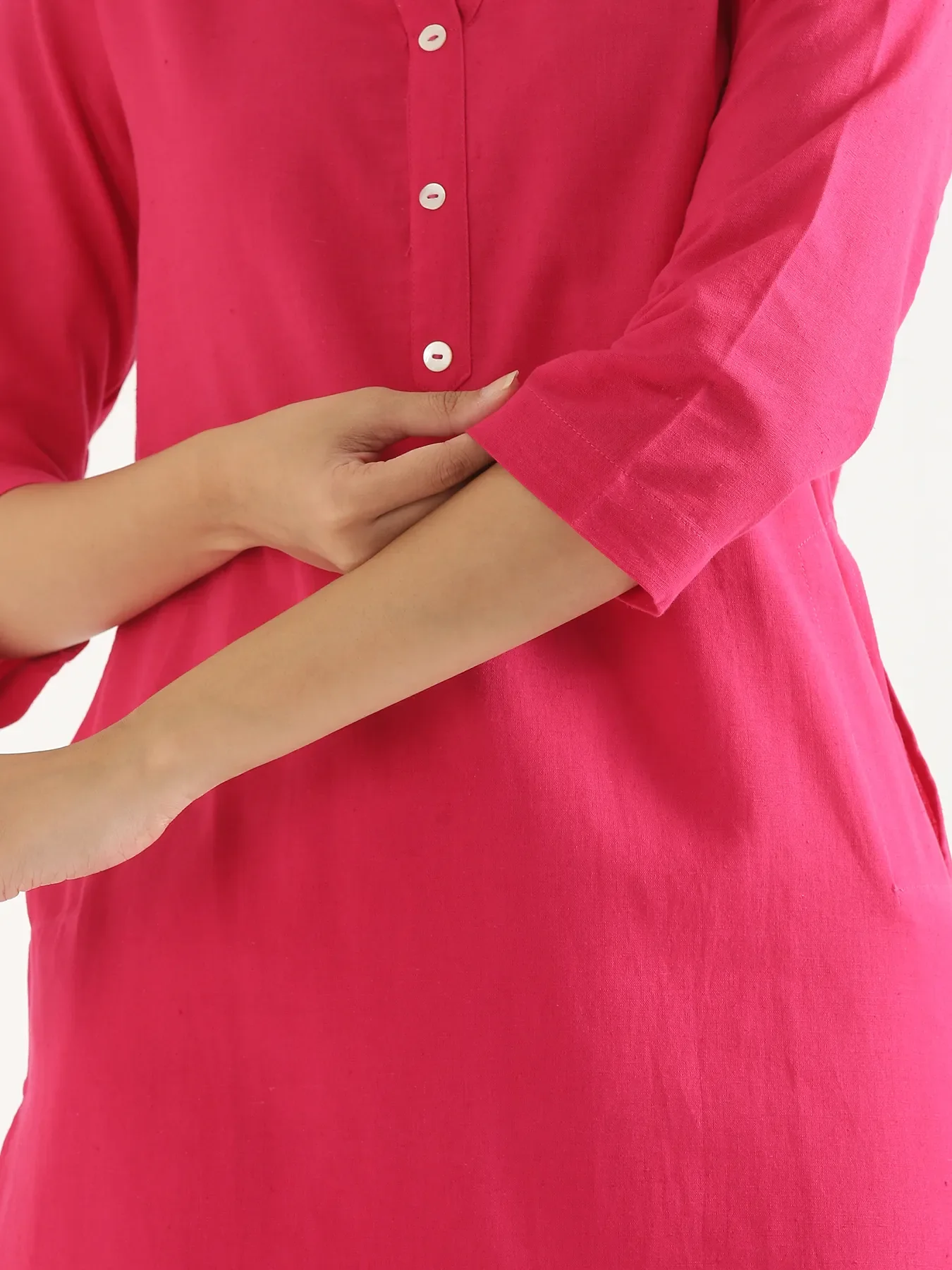 Women Hot Pink Airy Linen Long Kurta - Image 6