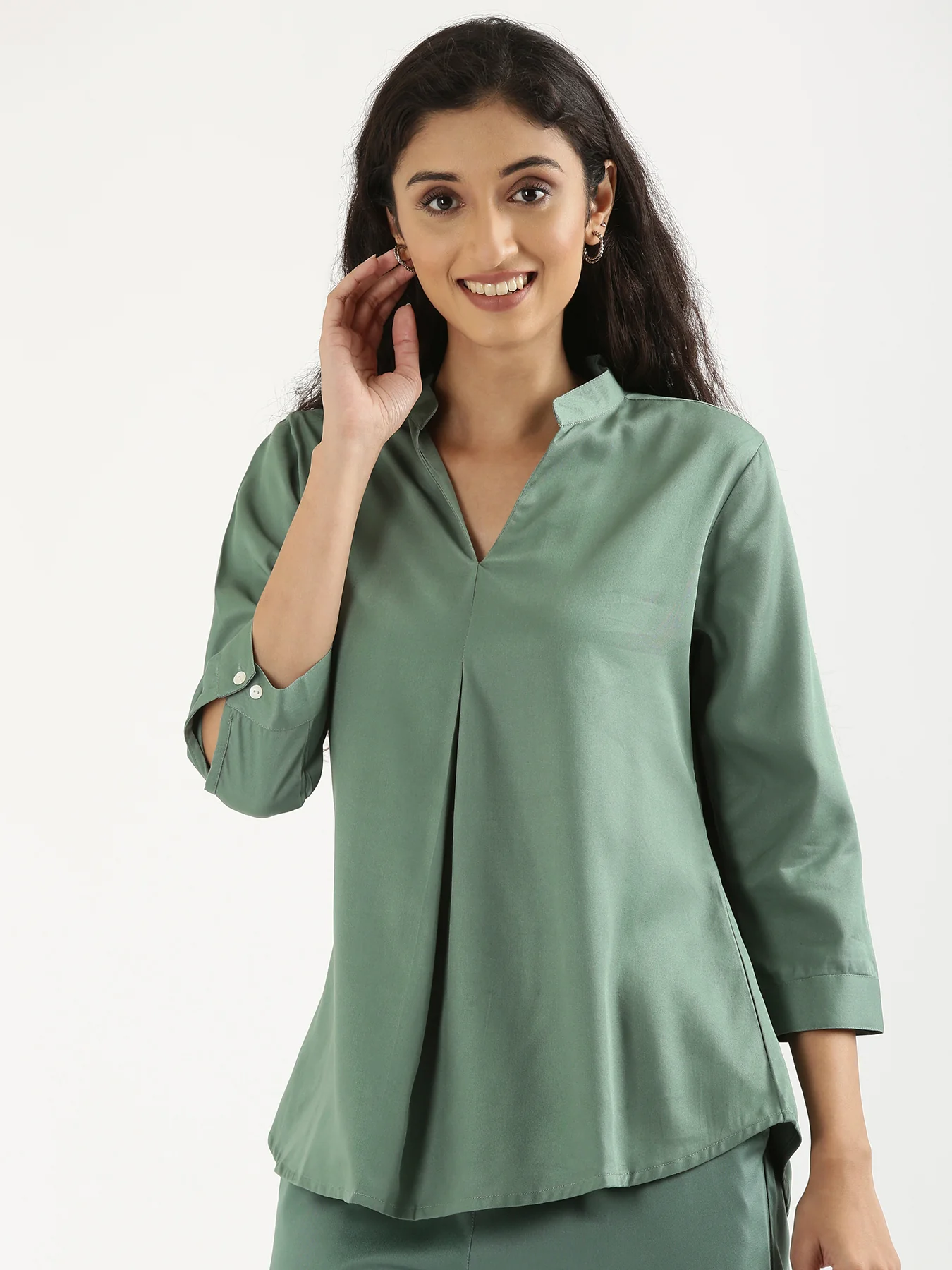 Women Jade Viscose Pleated Top - Image 4