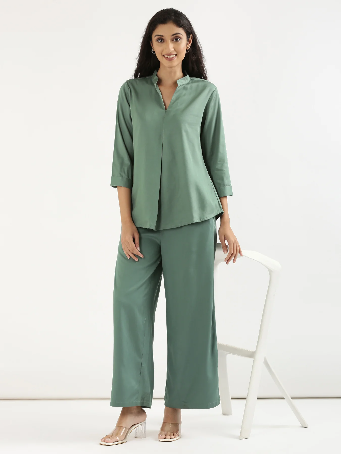 Women Jade Viscose Pleated Top - Image 7