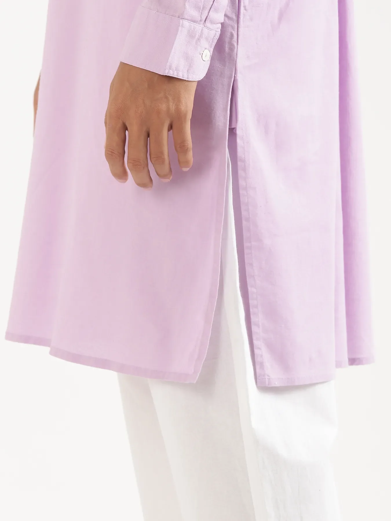 Men Lilac Airy Linen Long Kurta - Image 12