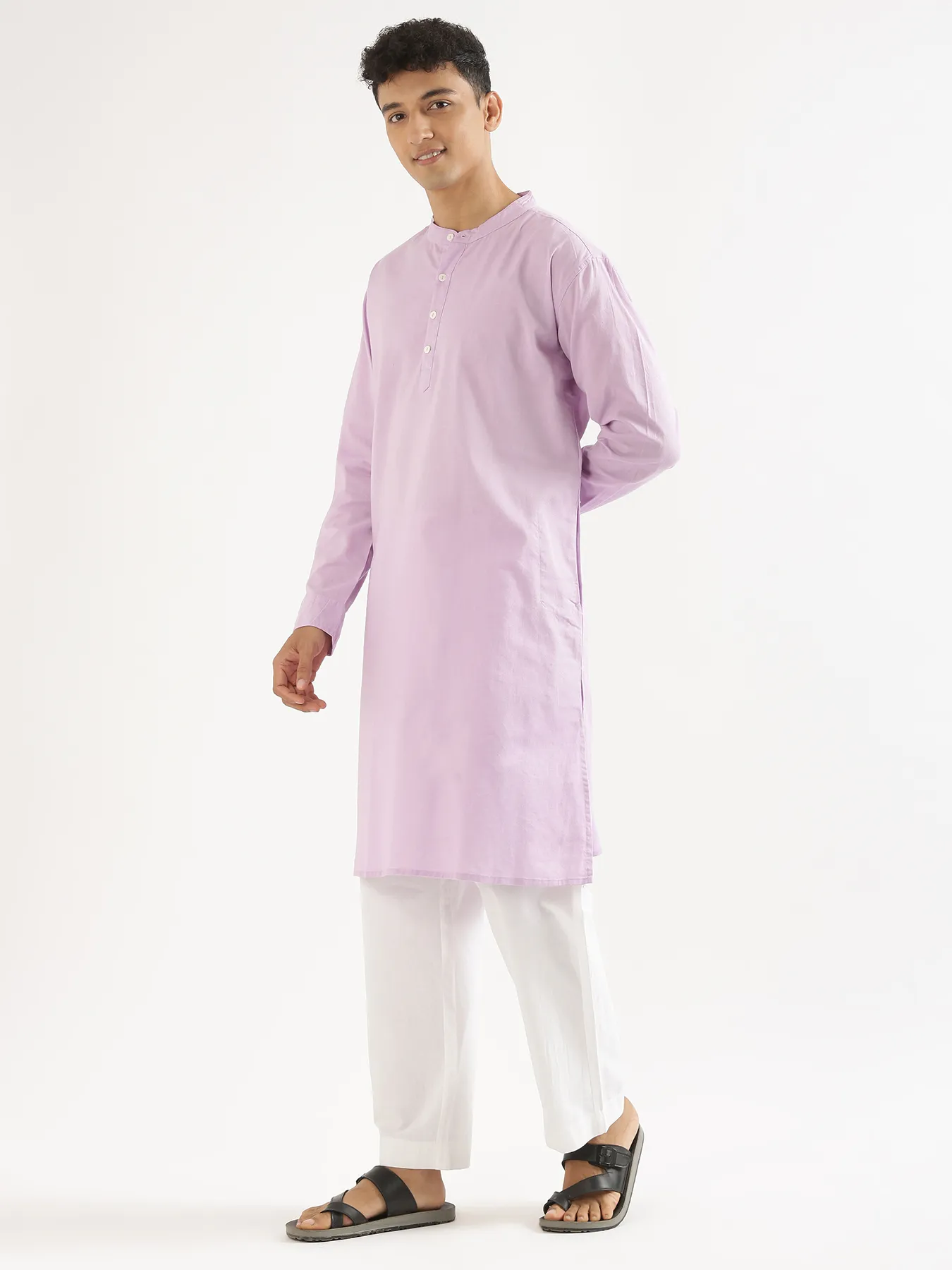 Men Lilac Airy Linen Long Kurta - Image 3