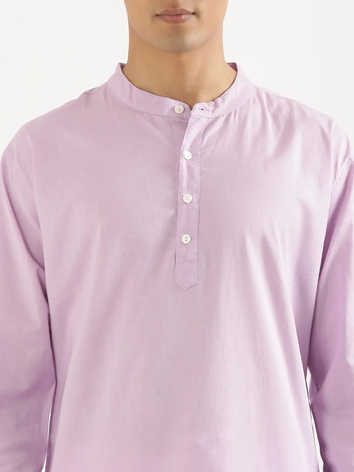 Men Lilac Airy Linen Long Kurta - Image 5