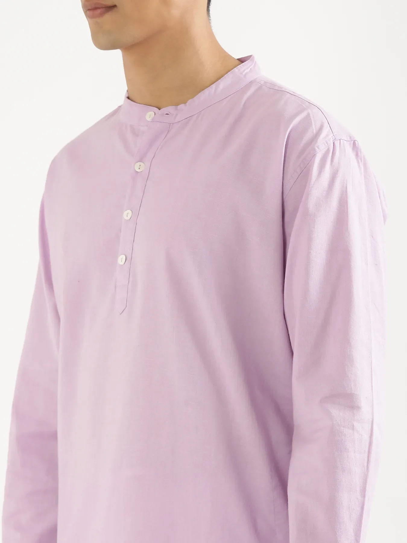 Men Lilac Airy Linen Long Kurta - Image 6