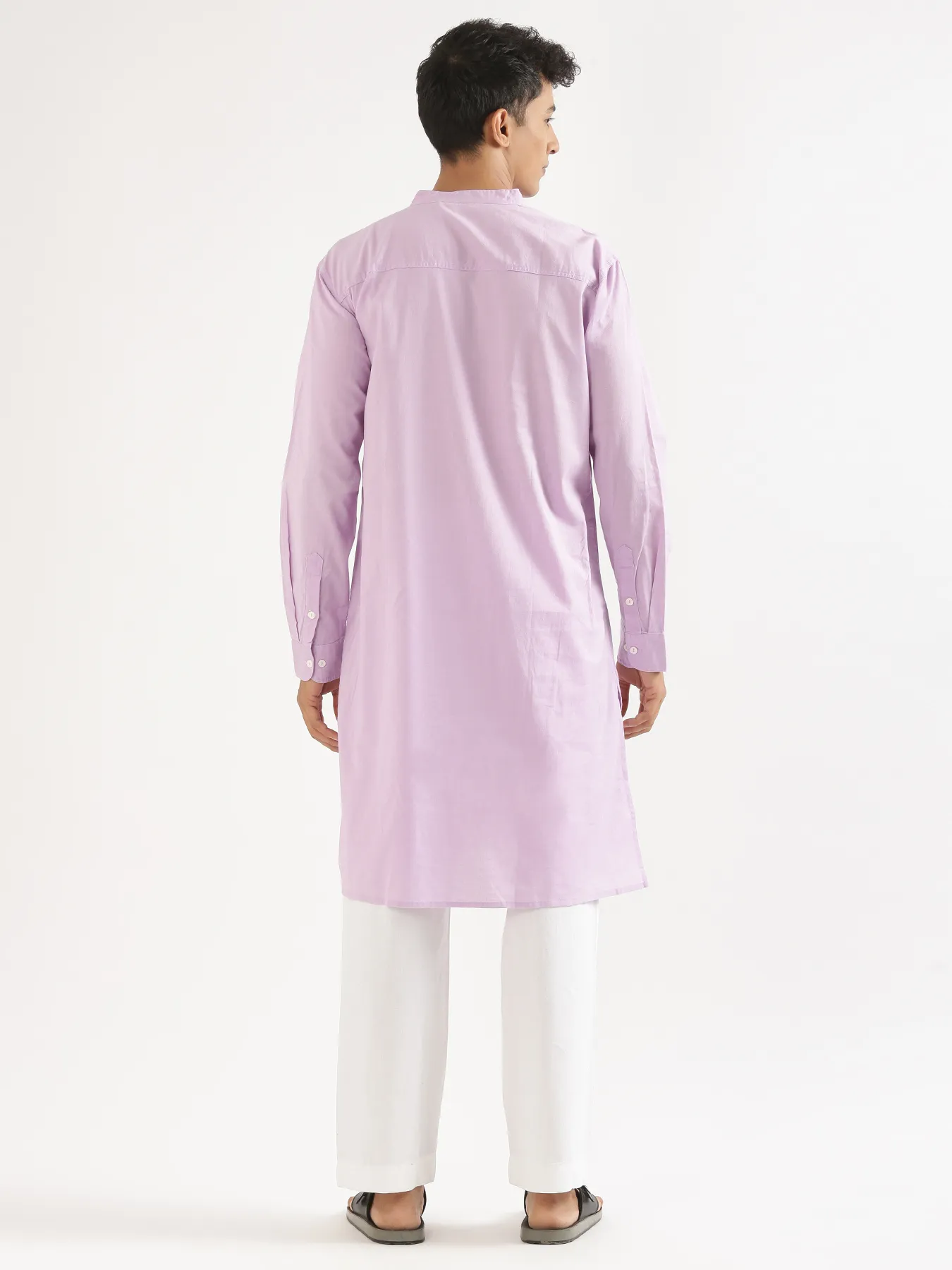 Men Lilac Airy Linen Long Kurta - Image 7