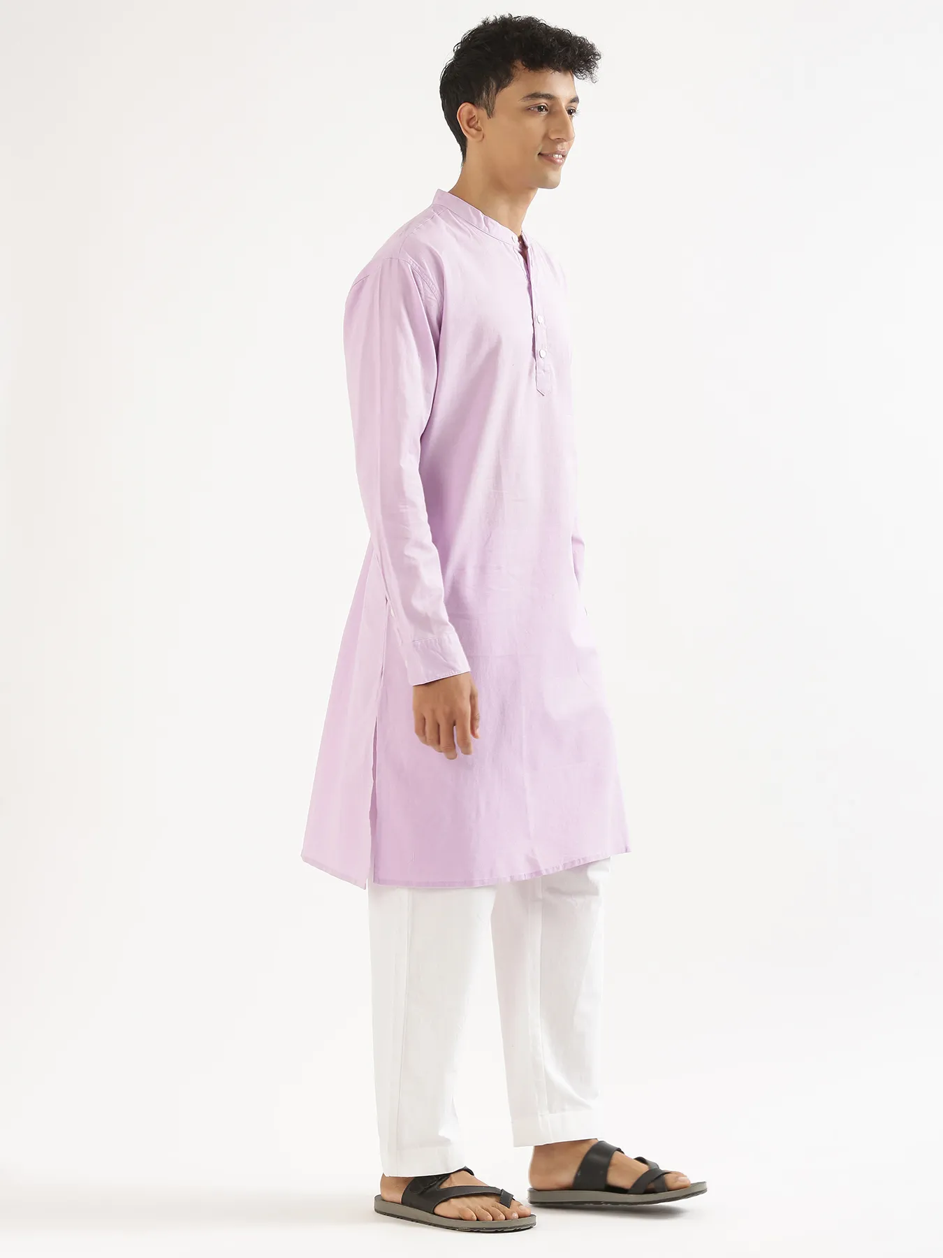 Men Lilac Airy Linen Long Kurta - Image 8