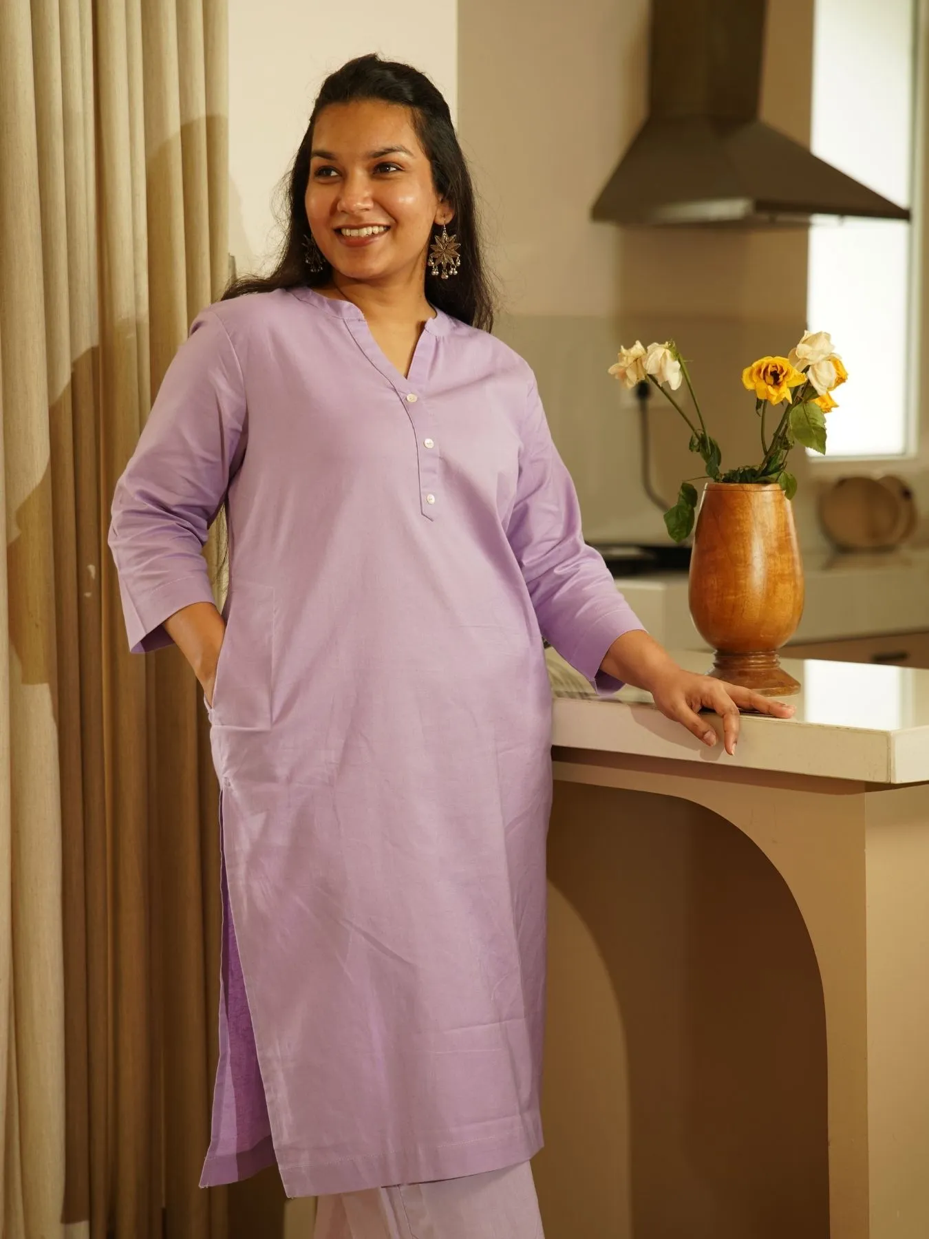 Lilac Airy Linen Long Kurta Co-ord Set - Image 3