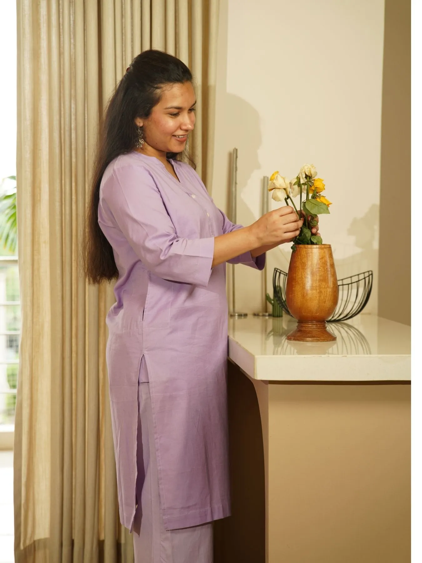 Lilac Airy Linen Long Kurta Co-ord Set - Image 5
