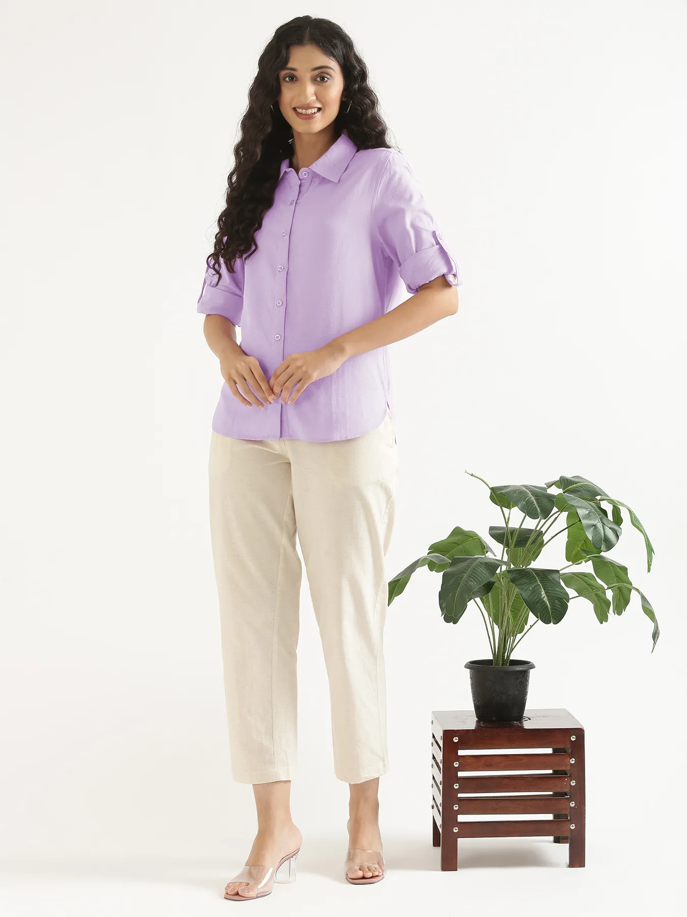 Women Lilac Airy-Linen Shirt - Image 12