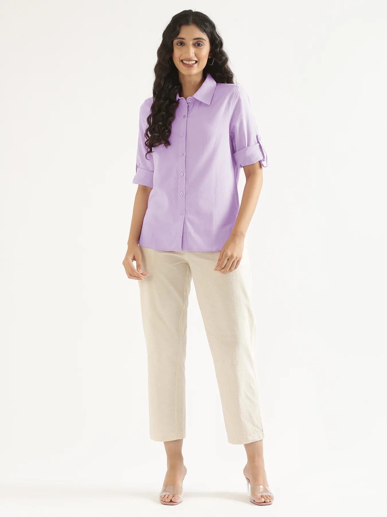 Women Lilac Airy-Linen Shirt - Image 3