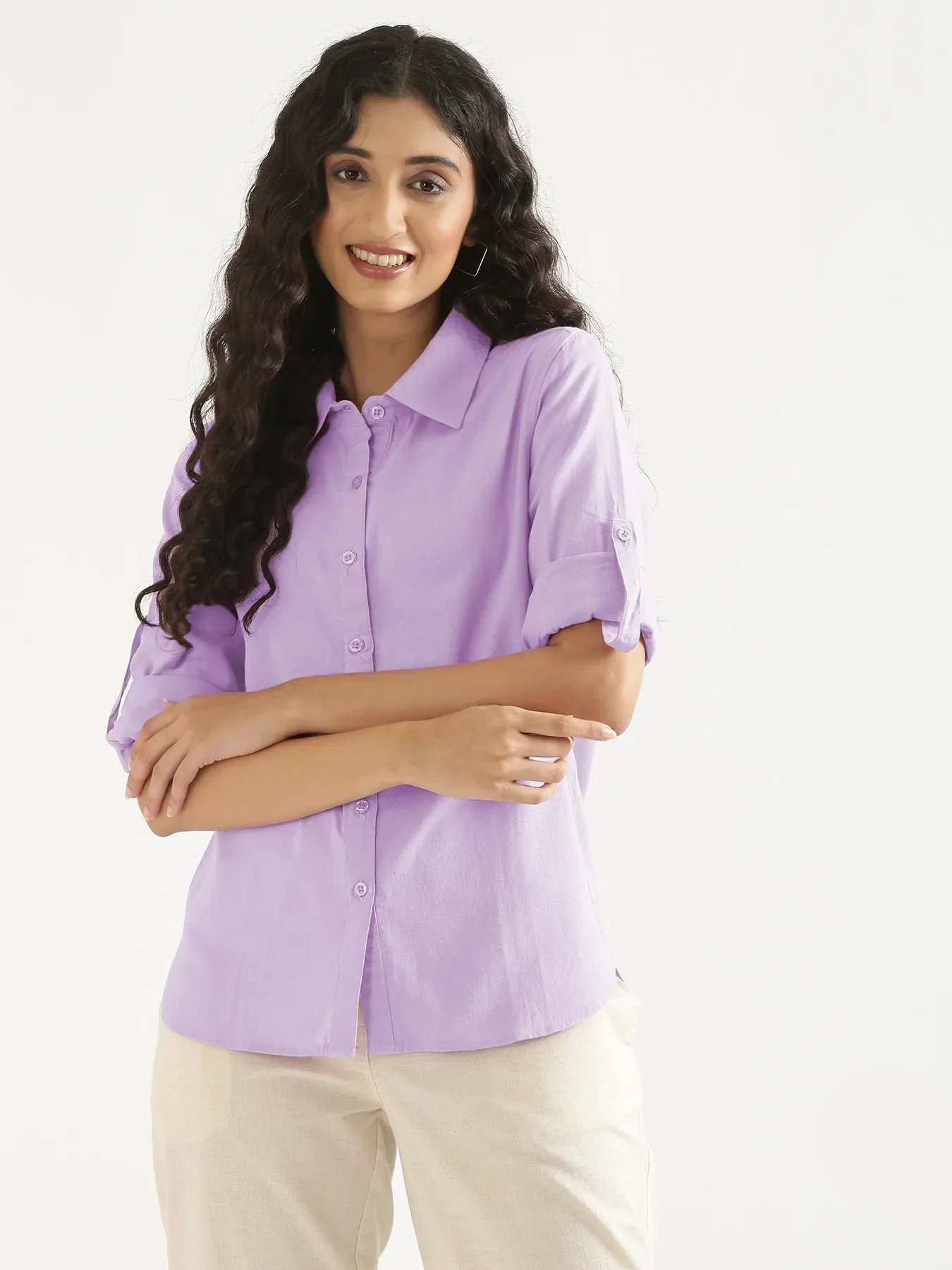 Women Lilac Airy-Linen Shirt - Image 4