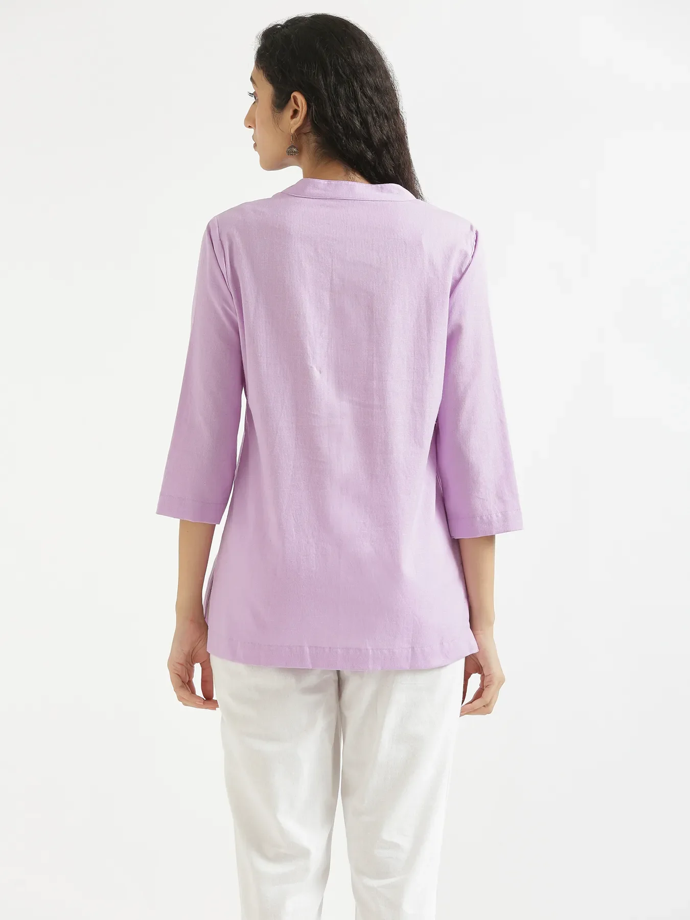 Women Lilac Airy Linen Short Kurta - Image 5