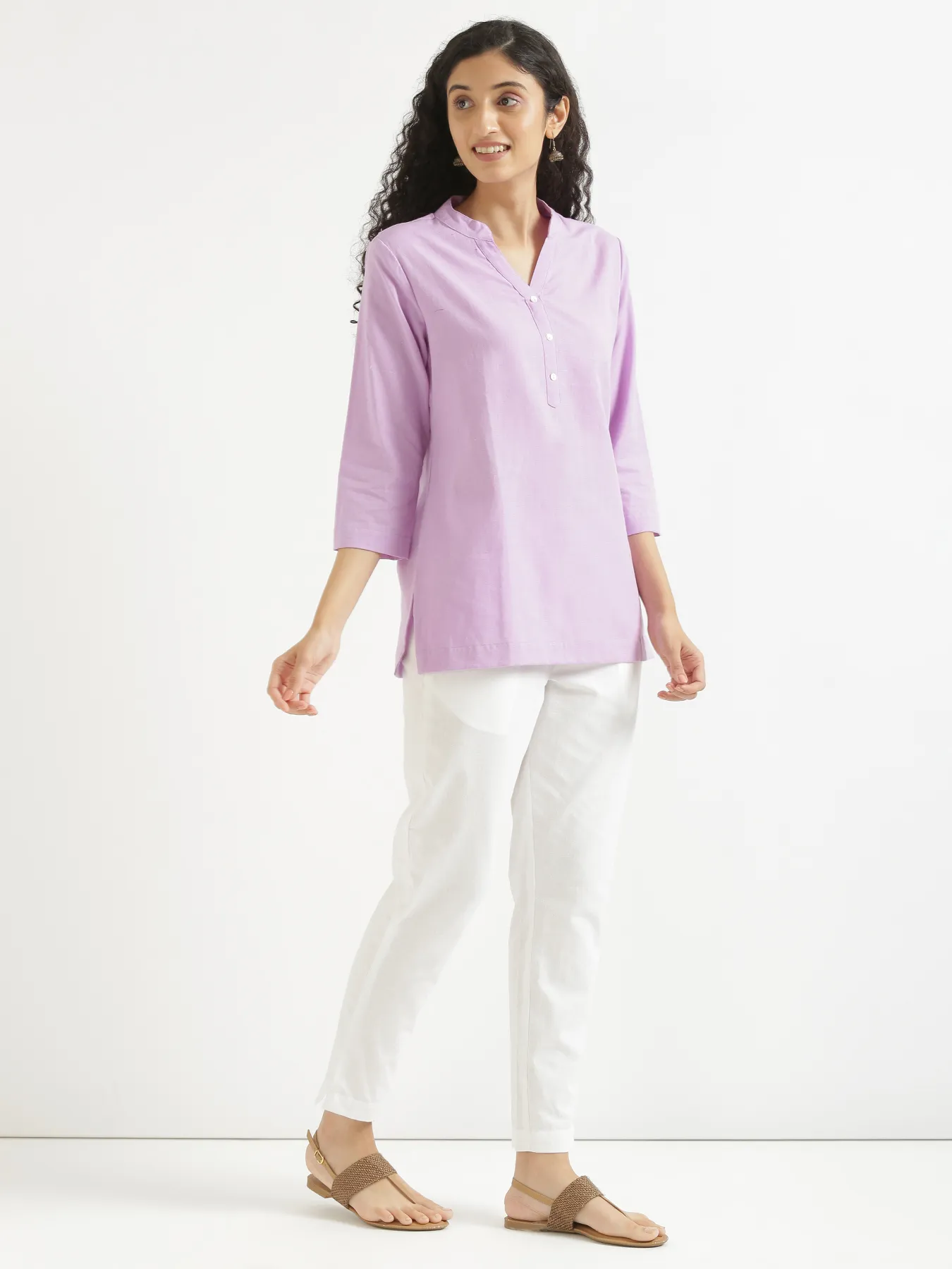 Women Lilac Airy Linen Short Kurta - Image 6