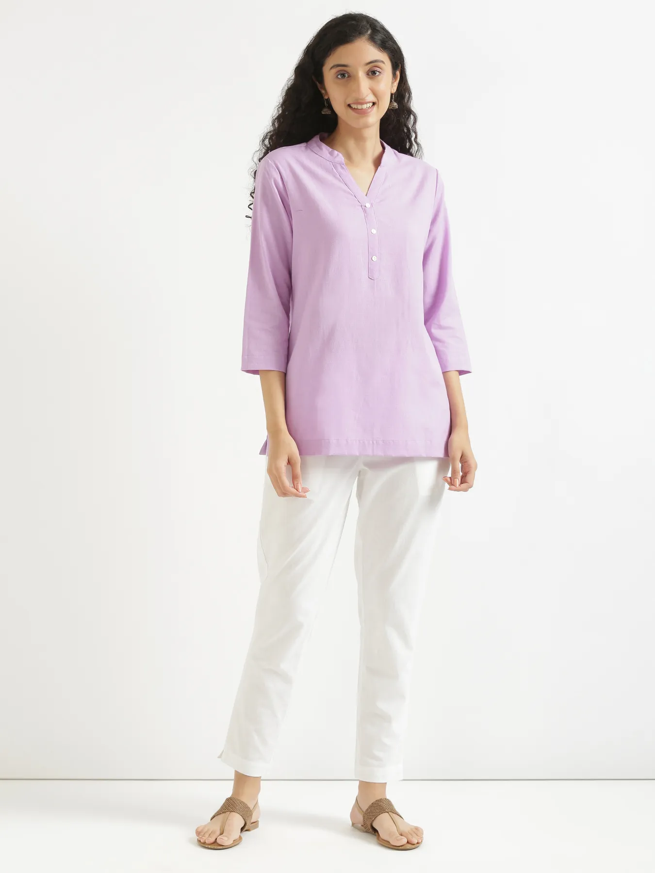 Women Lilac Airy Linen Short Kurta - Image 9