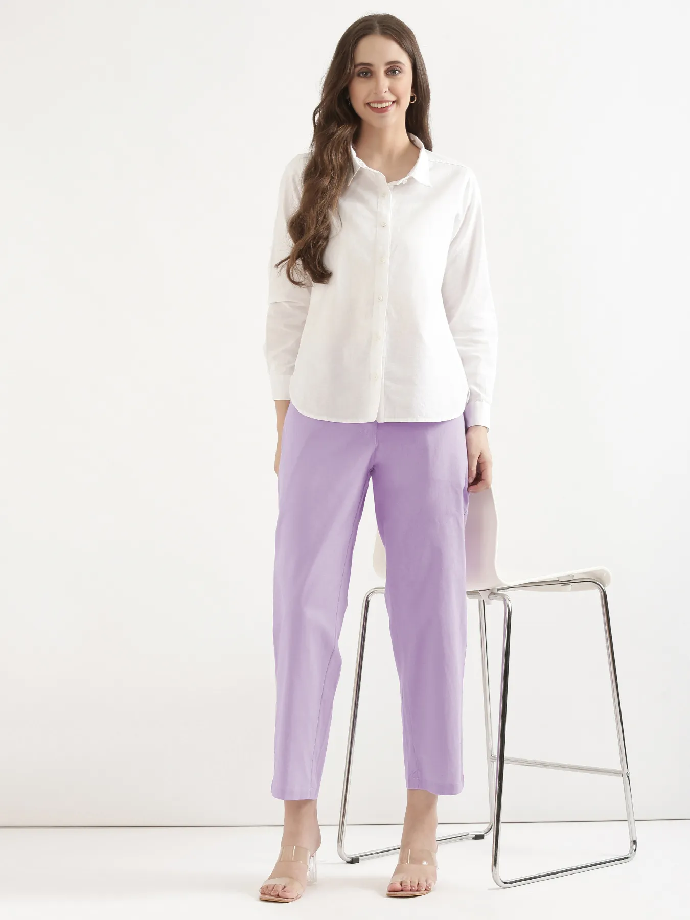 Women Lilac Airy Linen Straight Pants - Image 12