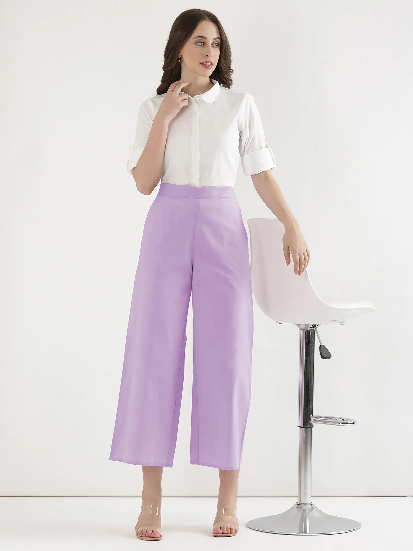 Women Lilac Airy Linen Wide Leg Pant - Image 10