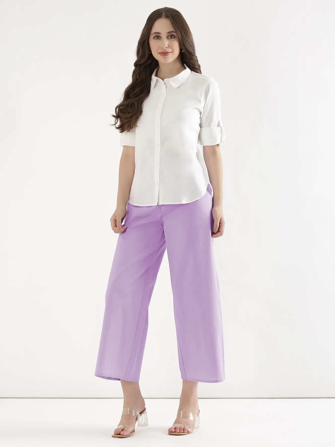Women Lilac Airy Linen Wide Leg Pant - Image 3