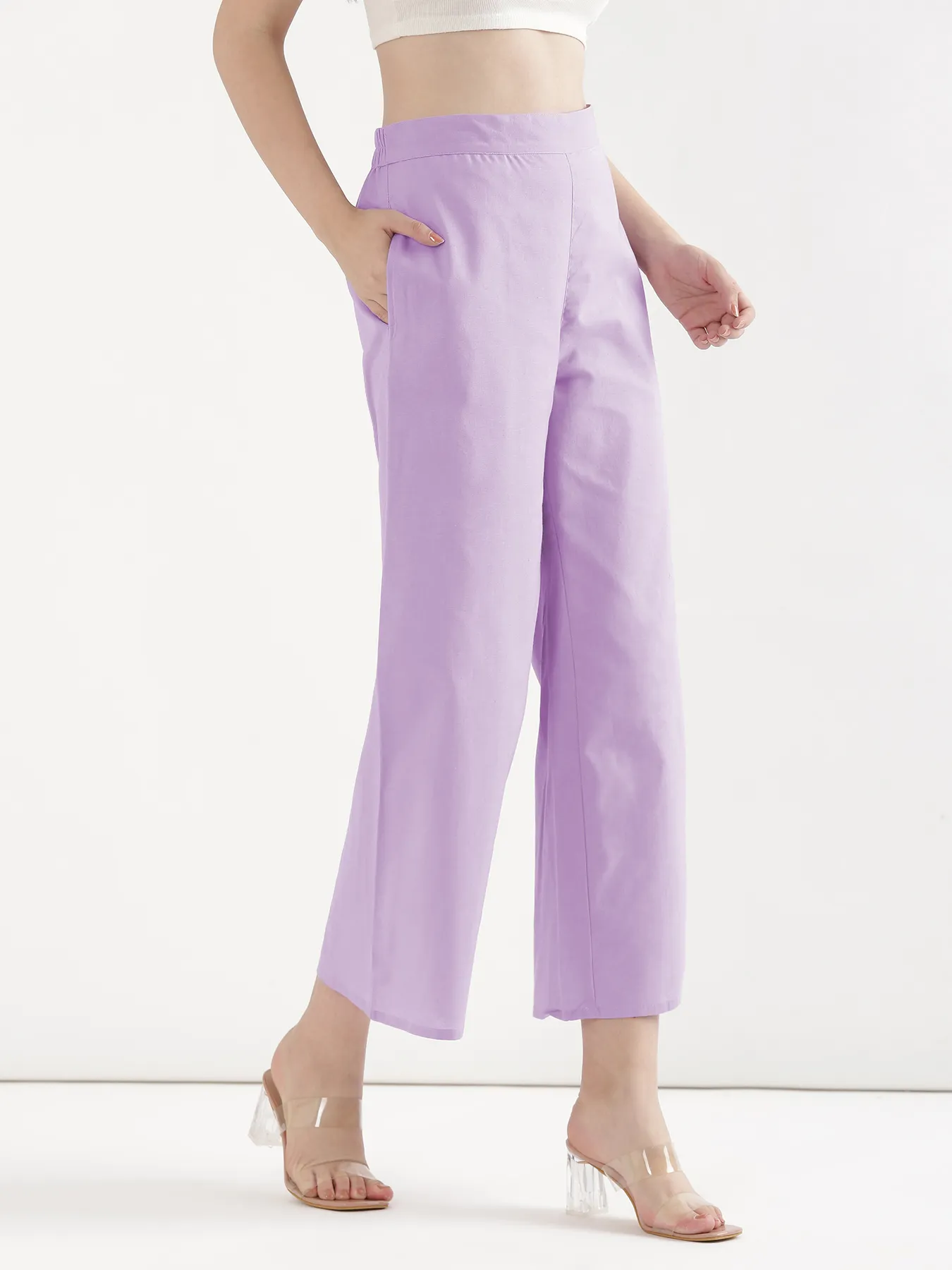 Women Lilac Airy Linen Wide Leg Pant - Image 4