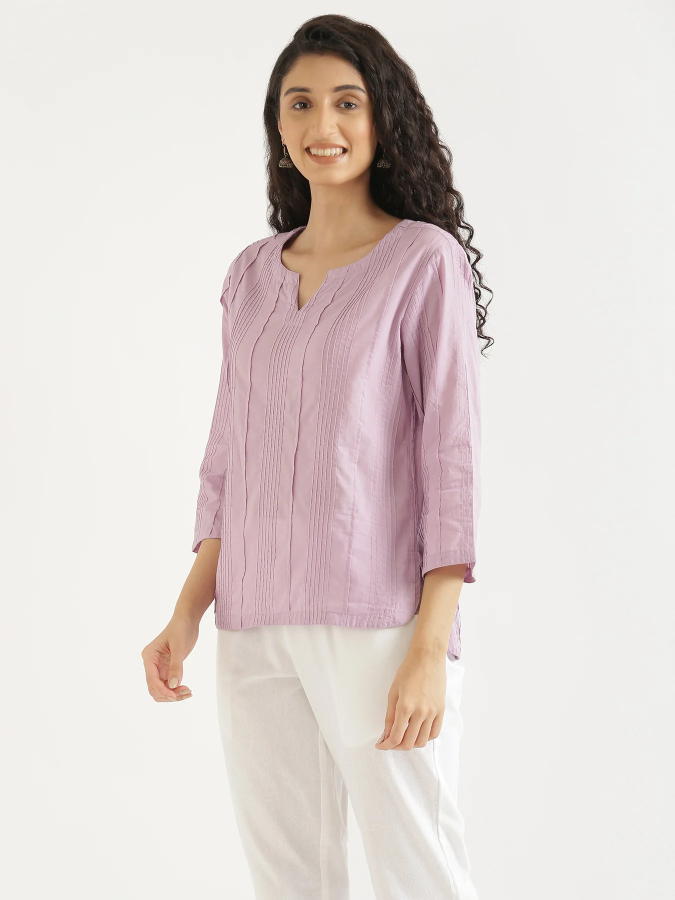 Women Lilac Everyday Cotton Top - Image 3