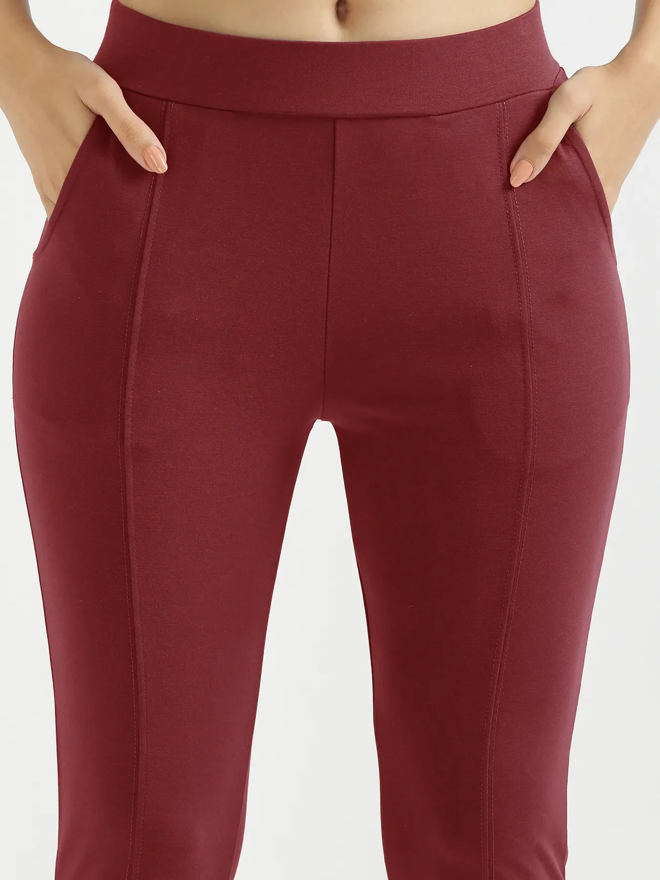 Women Maroon 4-Way Stretchable Pants - Image 4
